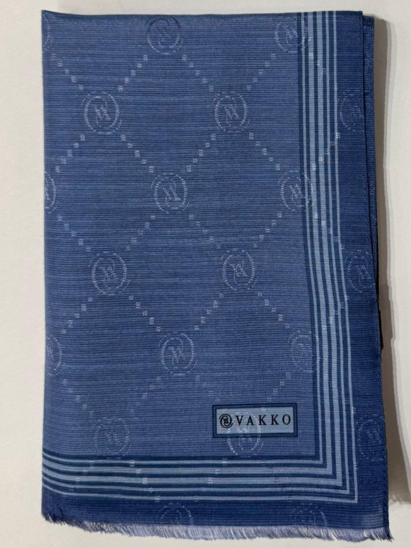 Vakko Monogram Pamuk İpek Bordürlü Şal 41540-Koyu Mavi