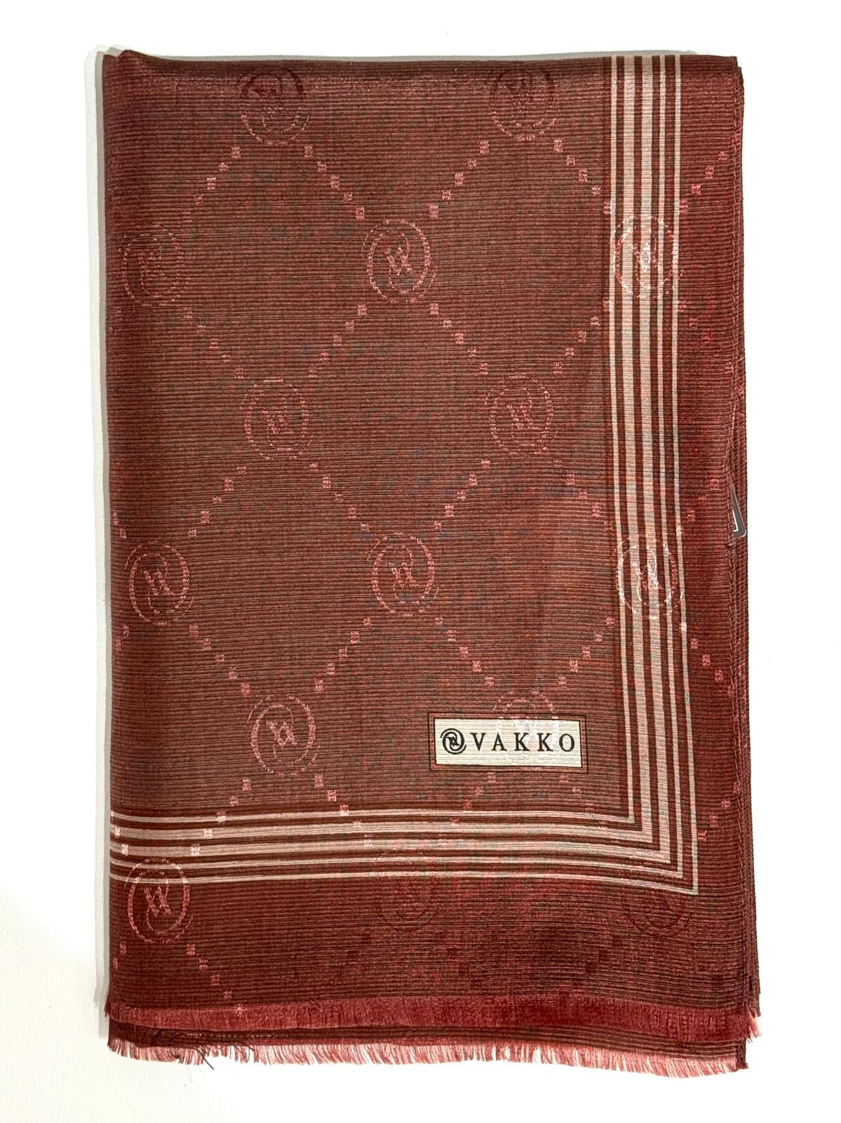 Vakko Monogram Pamuk İpek Bordürlü Şal 41540-Kahve