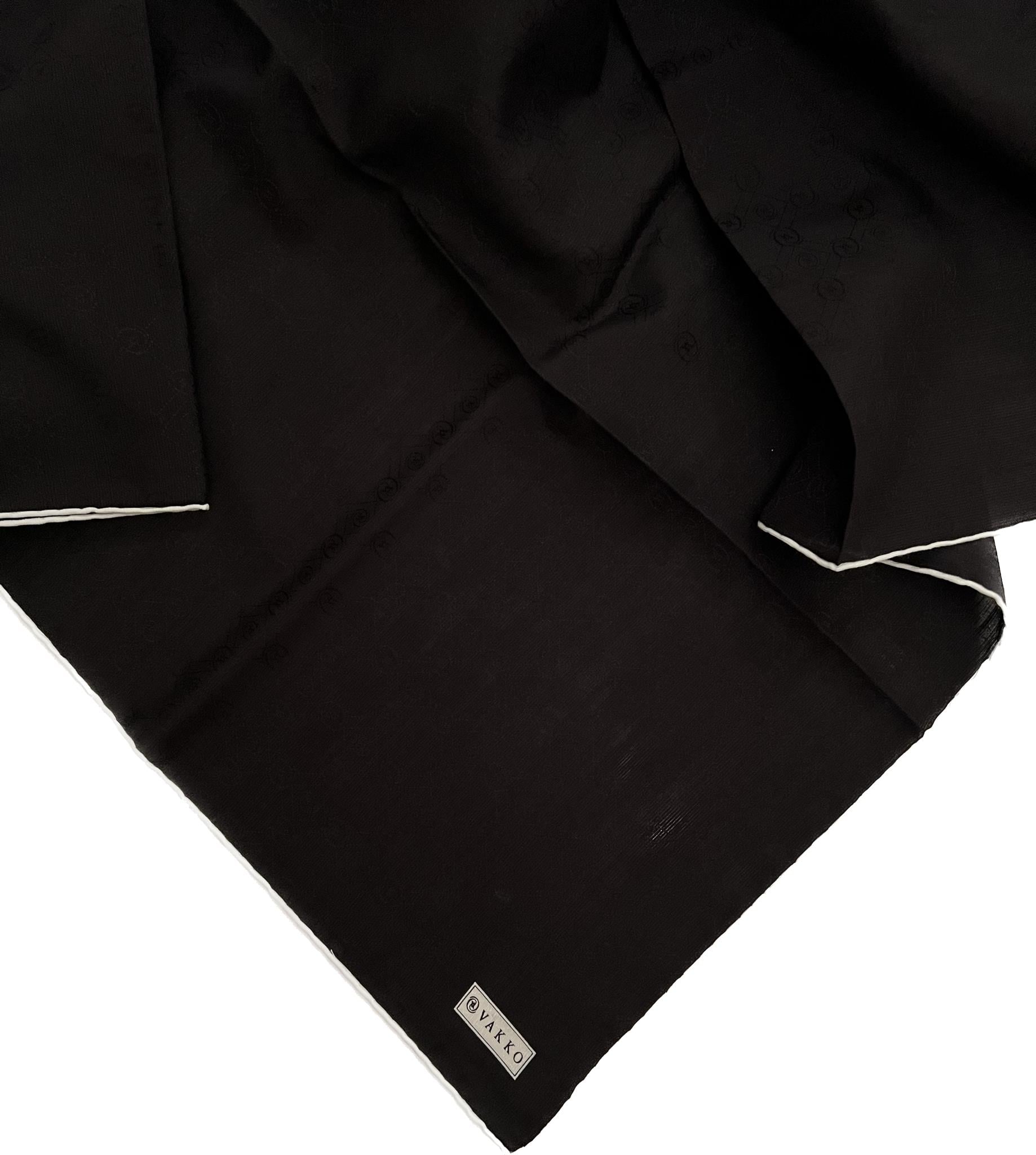Vakko Monogram Pamuk İpek Eşarp 3000655-Siyah Beyaz