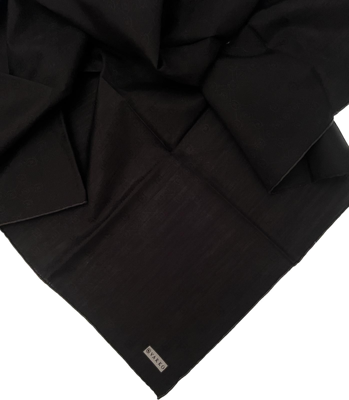 Vakko Monogram Pamuk İpek Eşarp 3000655-Siyah