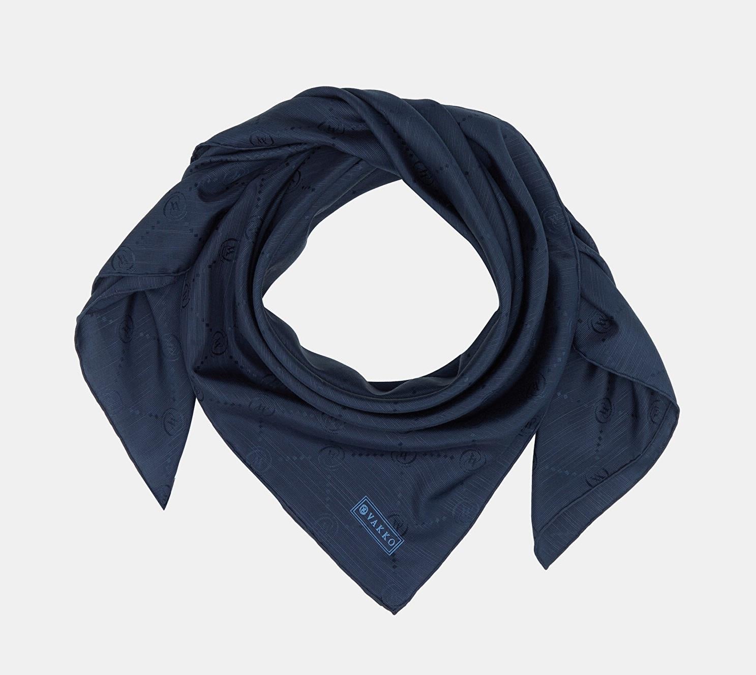 Vakko Monogram Pamuk İpek Eşarp 40828-Lacivert
