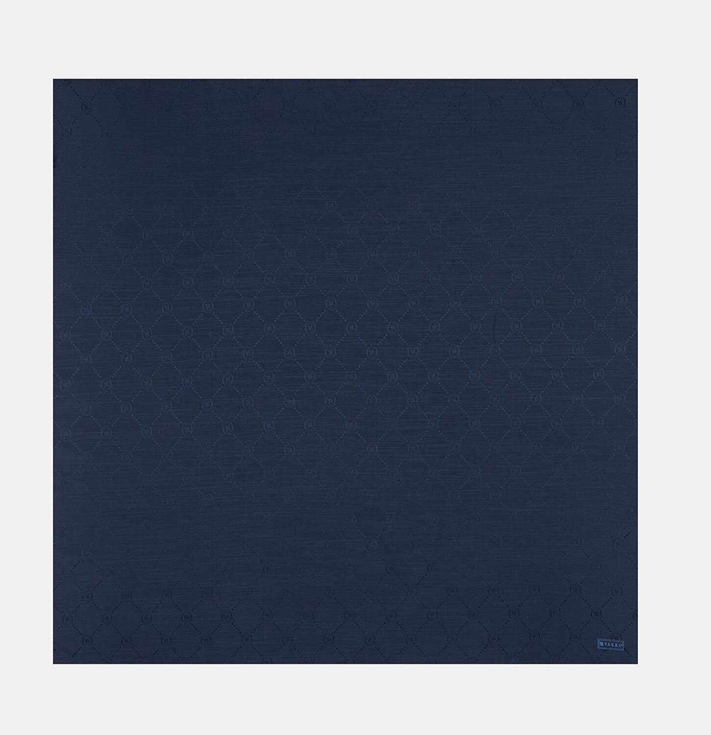 Vakko Monogram Pamuk İpek Eşarp 40828-Lacivert