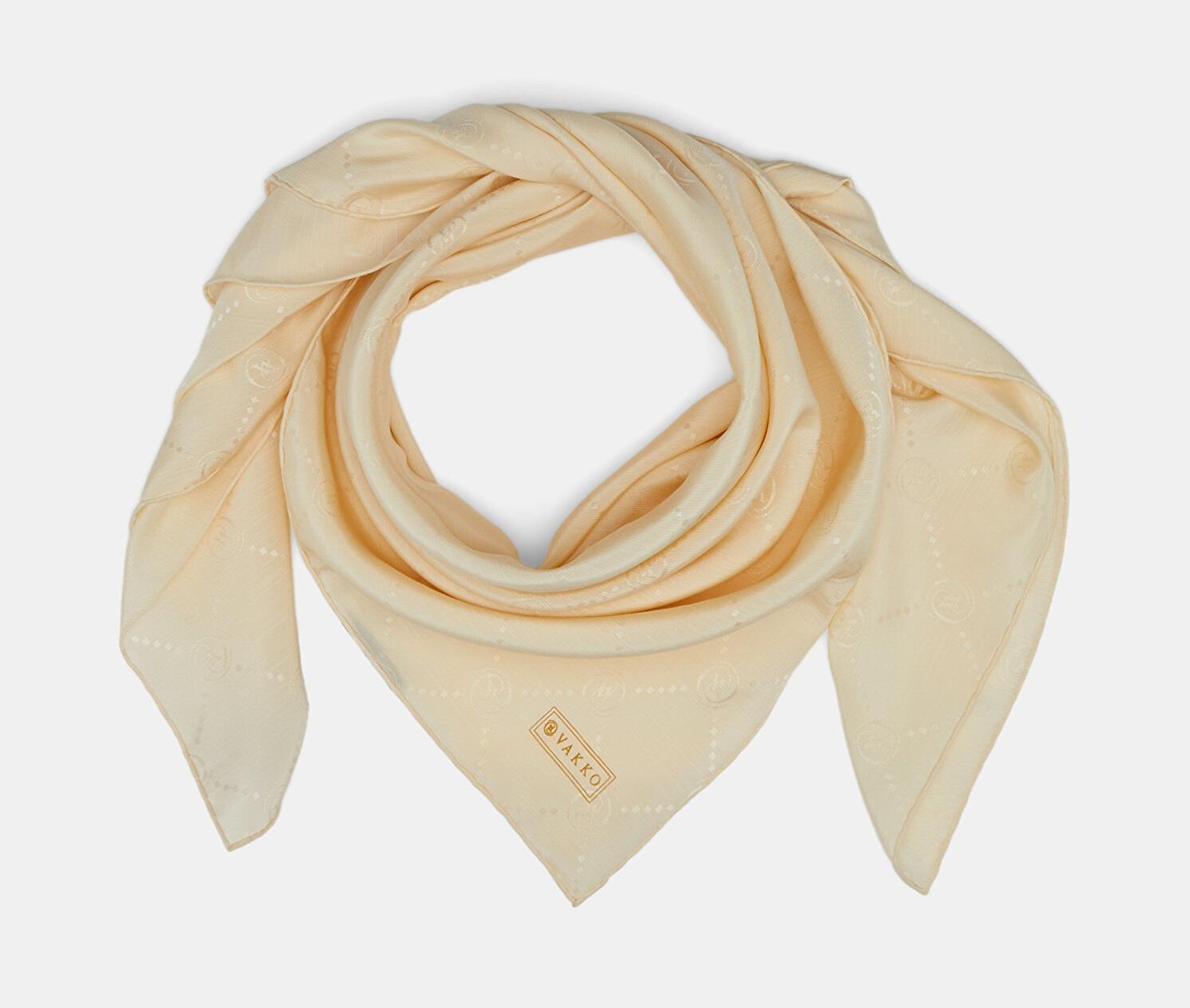 Vakko Monogram Pamuk İpek Eşarp 40828-Ekru