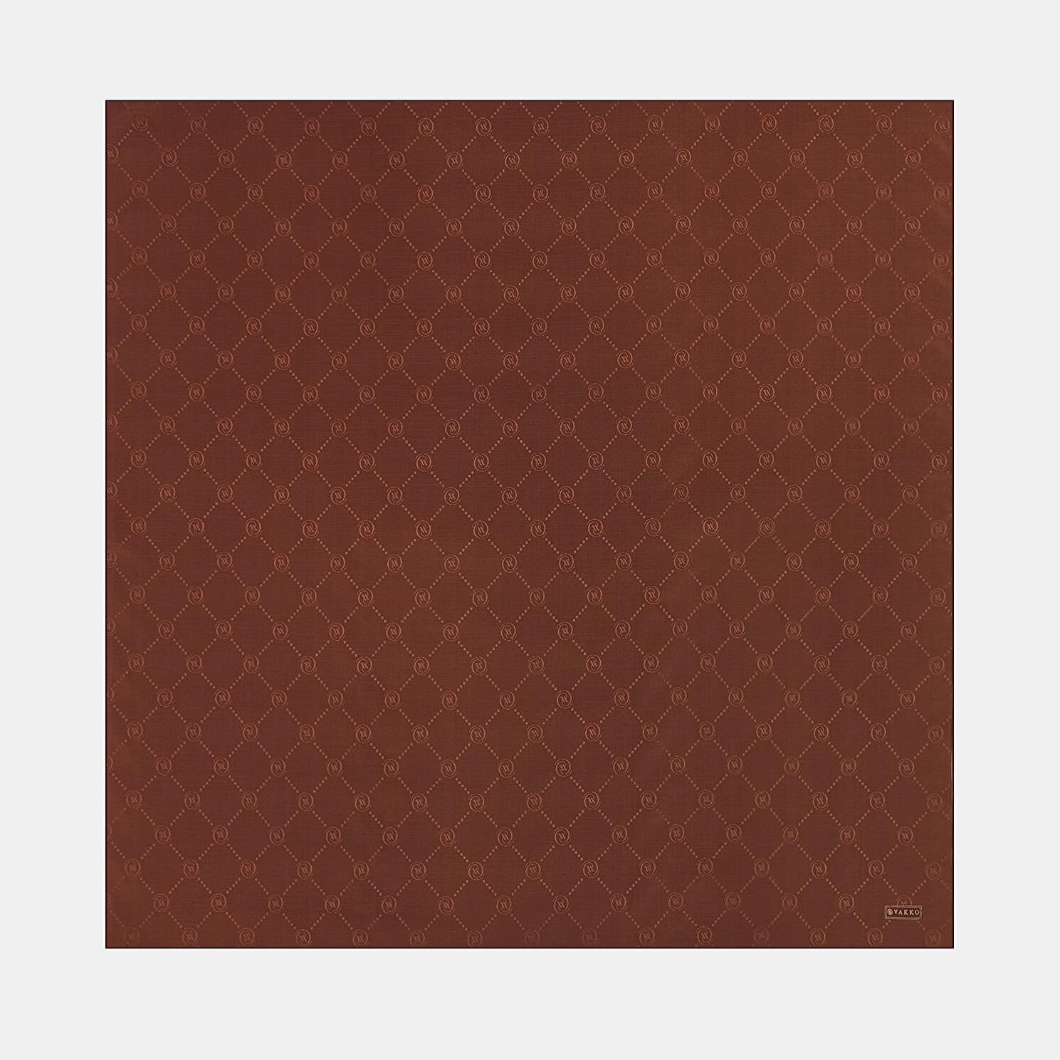 Vakko Monogram Pamuk İpek Eşarp 40828-Kızıl Kahve