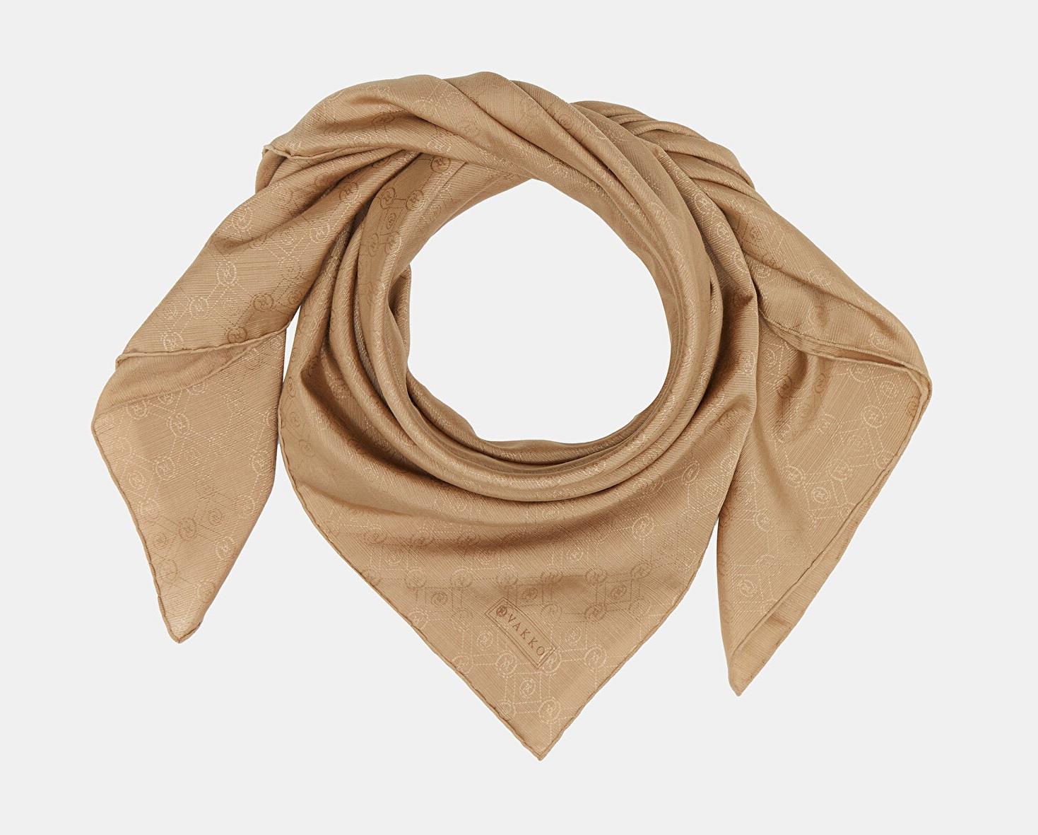 Vakko Monogram Pamuk İpek Eşarp 40829-Kahve