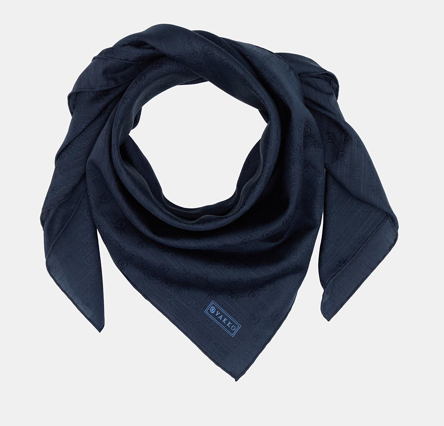 Vakko Monogram Pamuk İpek Eşarp 40829-Lacivert