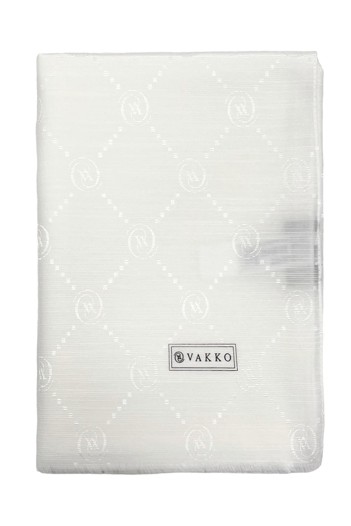 Vakko Monogram Pamuk İpek Şal 30011260-Beyaz