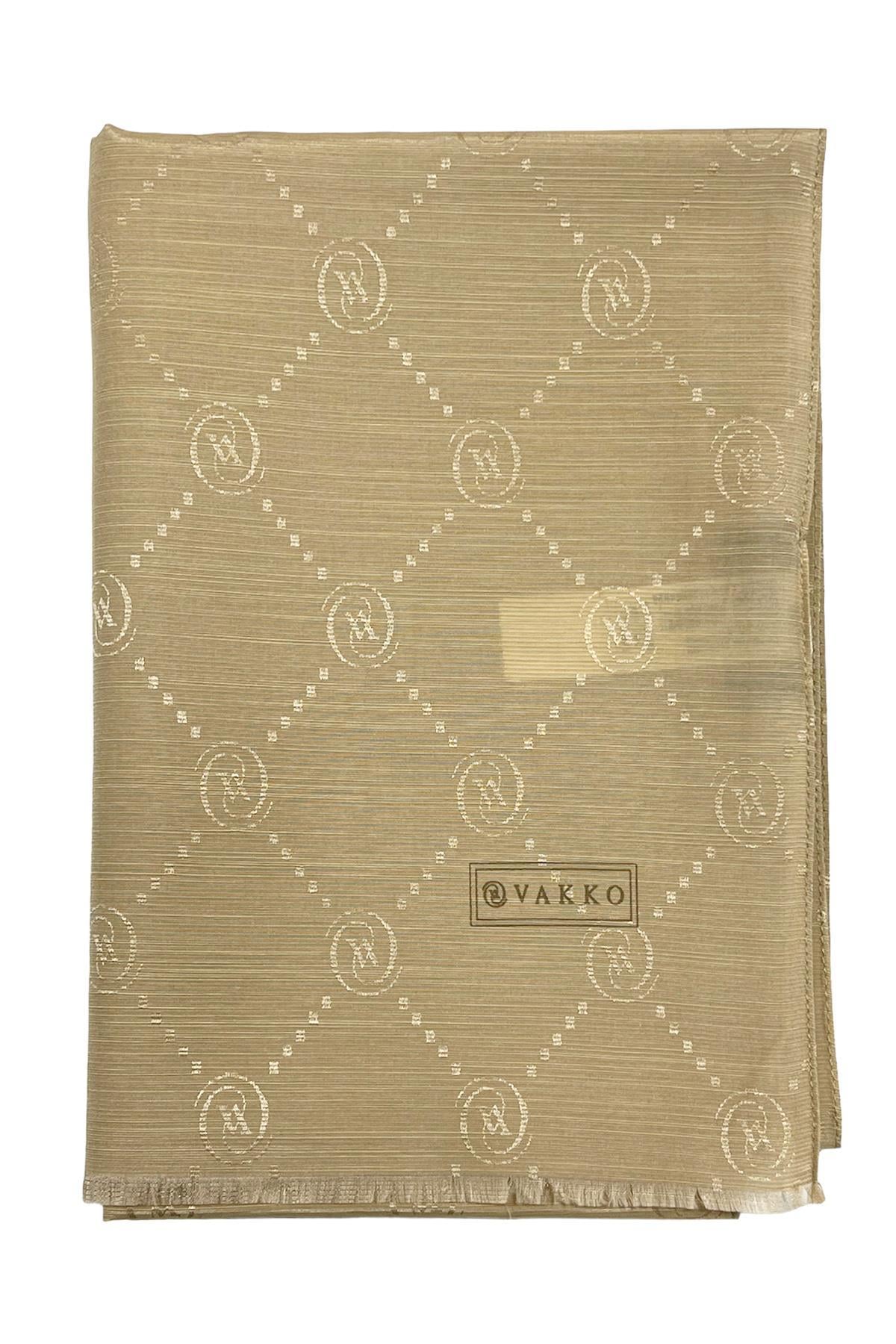 Vakko Monogram Pamuk İpek Şal 30011260-Kum