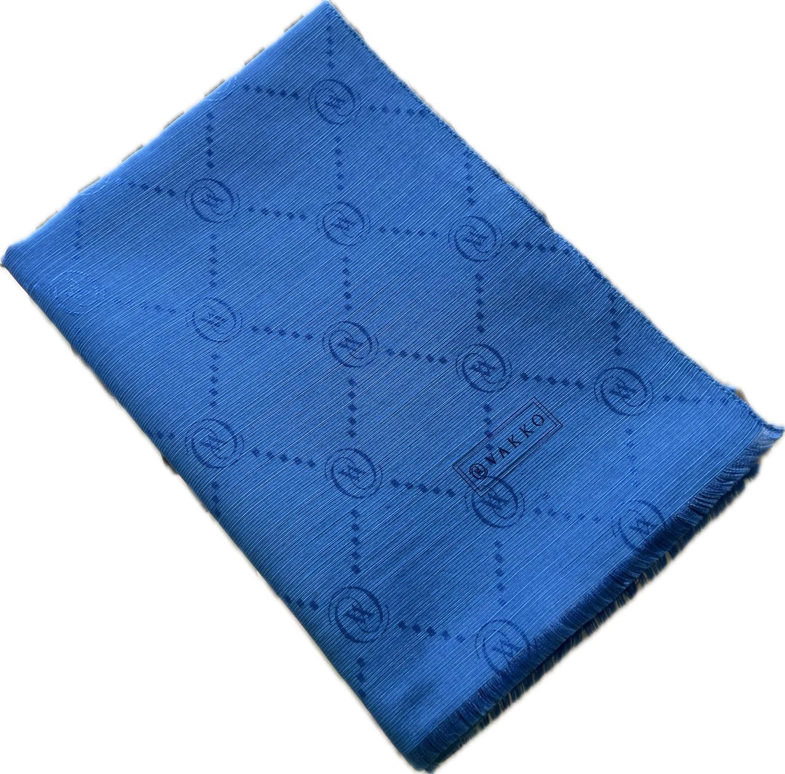 Vakko Monogram Pamuk İpek Şal 30011260-Royal Mavi