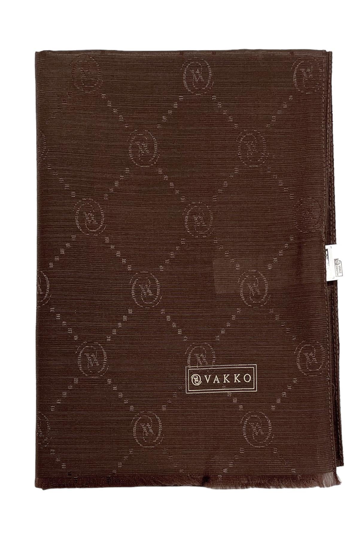 Vakko Monogram Pamuk İpek Şal 30011260-Kızıl Kahve