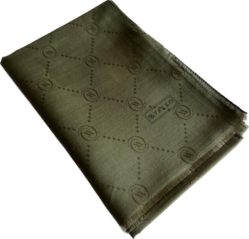 Vakko Monogram Pamuk İpek Şal 30011260-Haki
