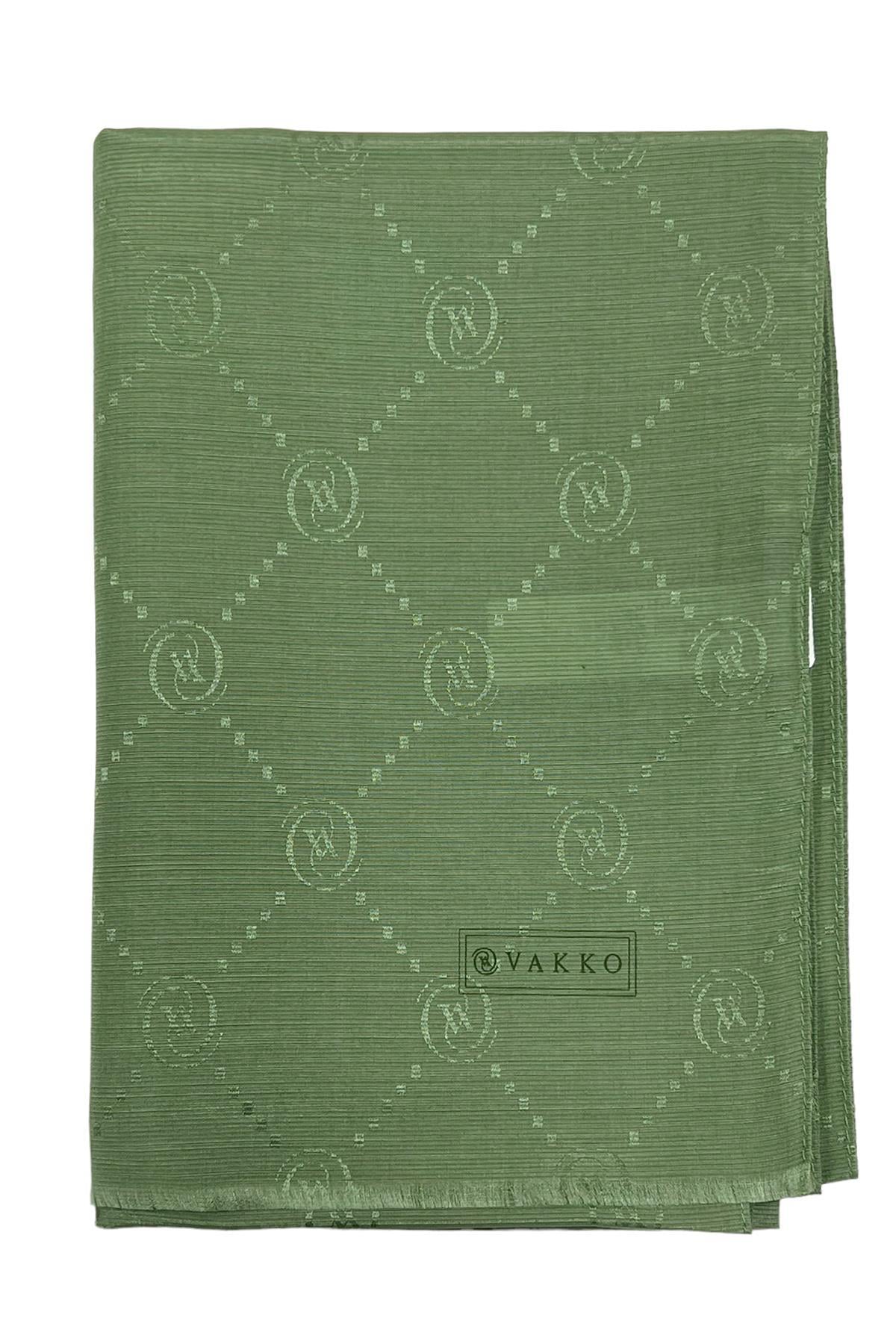 Vakko Monogram Pamuk İpek Şal 30011260-Zümrüt Yeşili