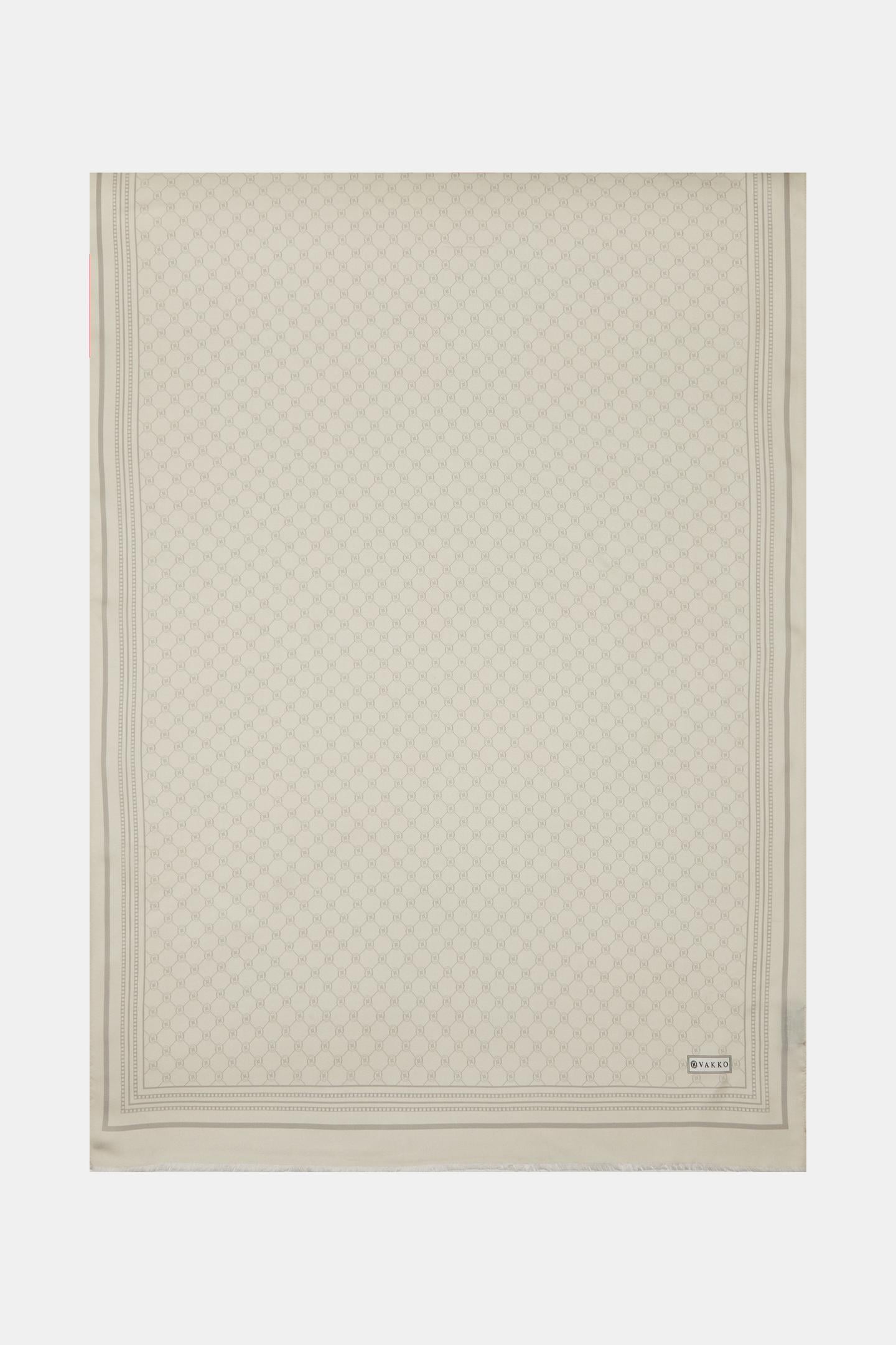 Vakko Monogram Tivil İpek Şal 300088-Ekru