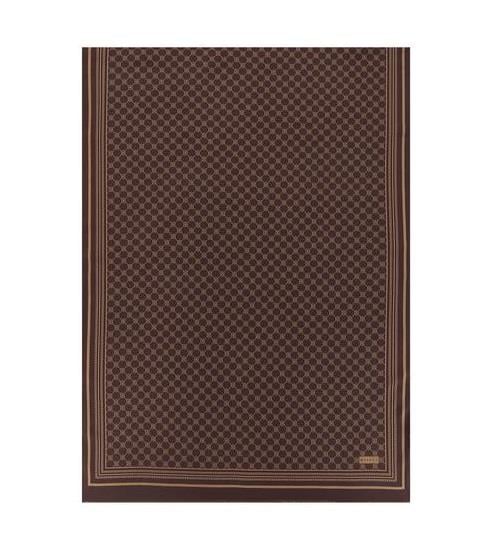 Vakko Monogram Tivil İpek Şal 300088-Koyu Kahve Camel