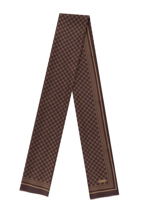 Vakko Monogram Tivil İpek Şal 300088-Koyu Kahve Camel