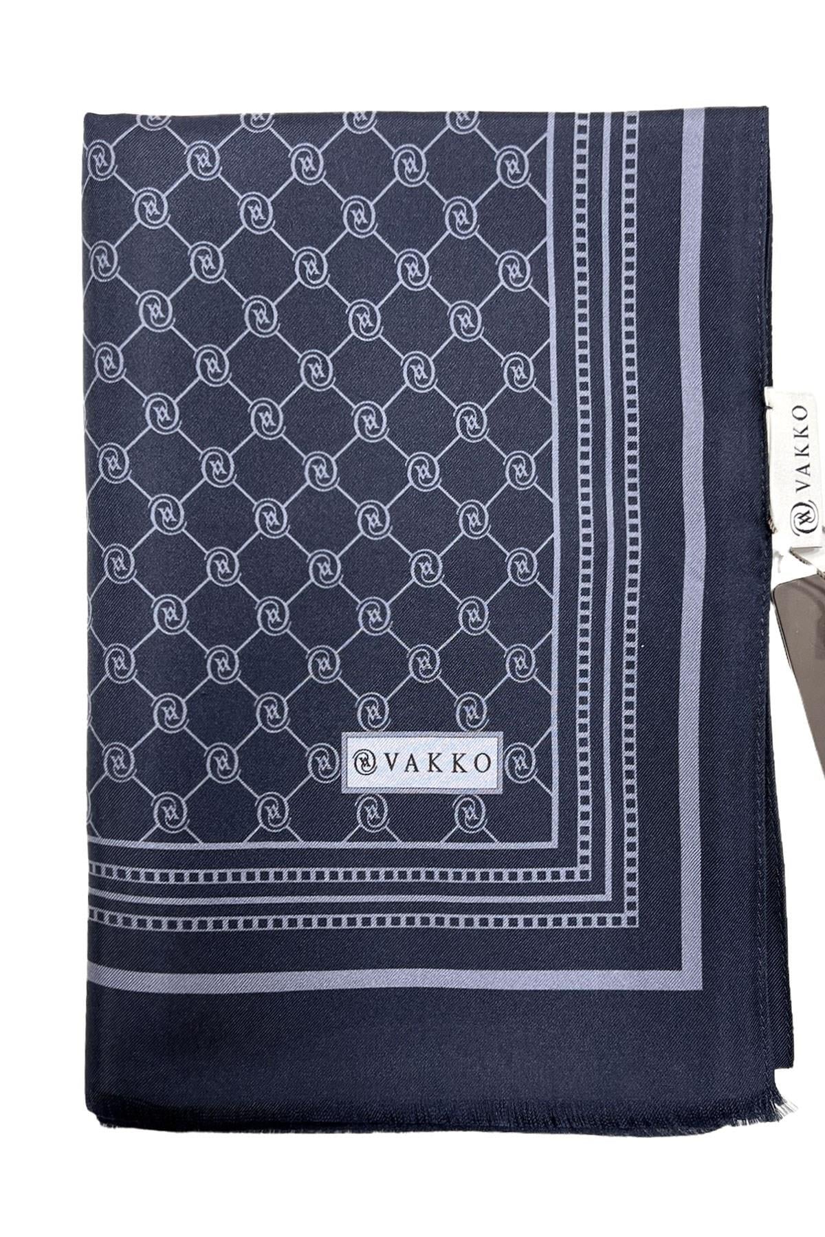 Vakko Monogram Tivil İpek Şal 300088-Koyu Lacivert