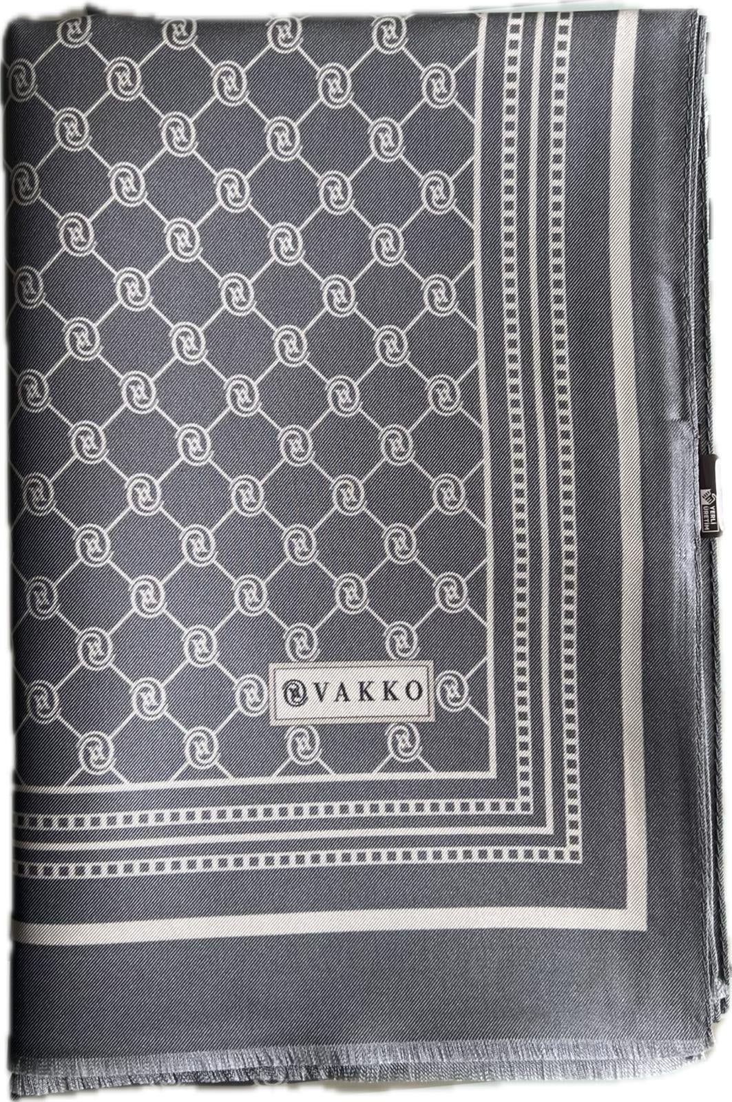 Vakko Monogram Tivil İpek Şal 300088-Koyu Gri