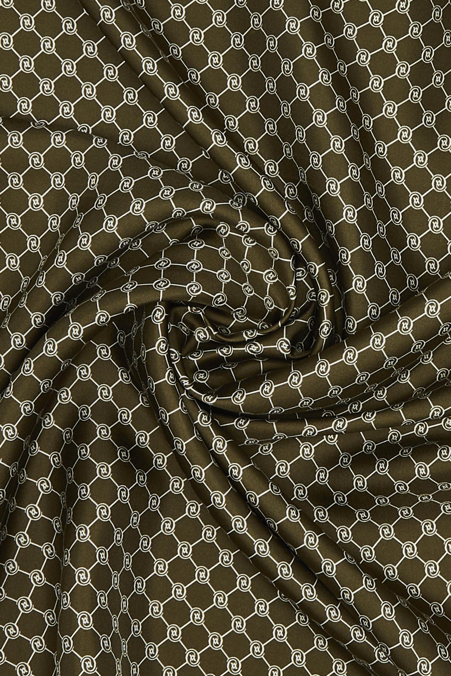 Vakko Monogram Tivil İpek Şal 300088-Koyu Kahve Ekru