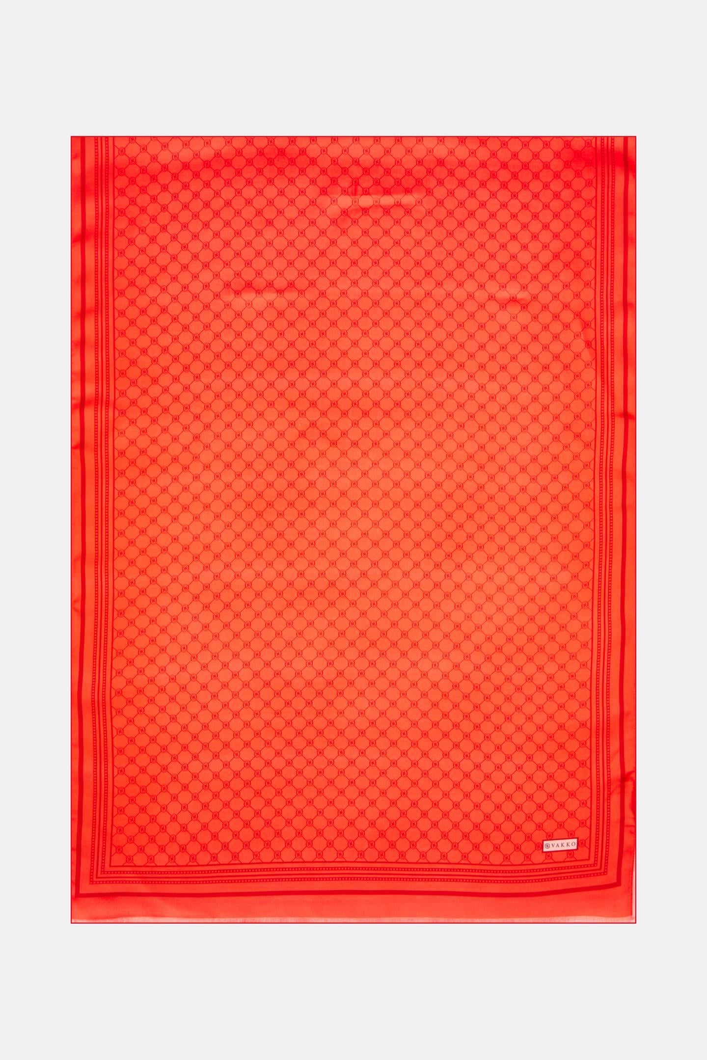 Vakko Monogram Tivil İpek Şal 300088-Kırmızı
