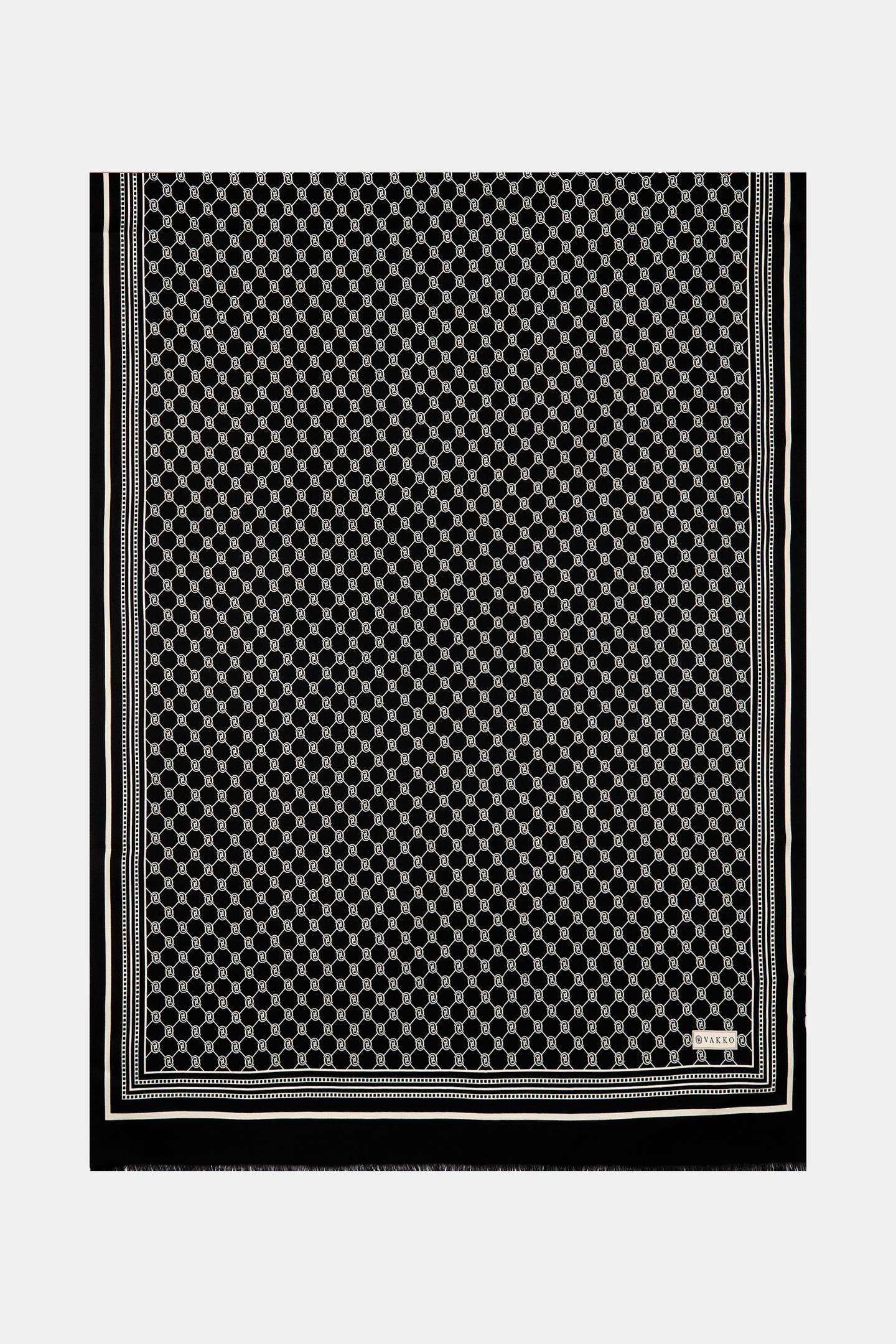 Vakko Monogram Tivil İpek Şal 300088-Siyah