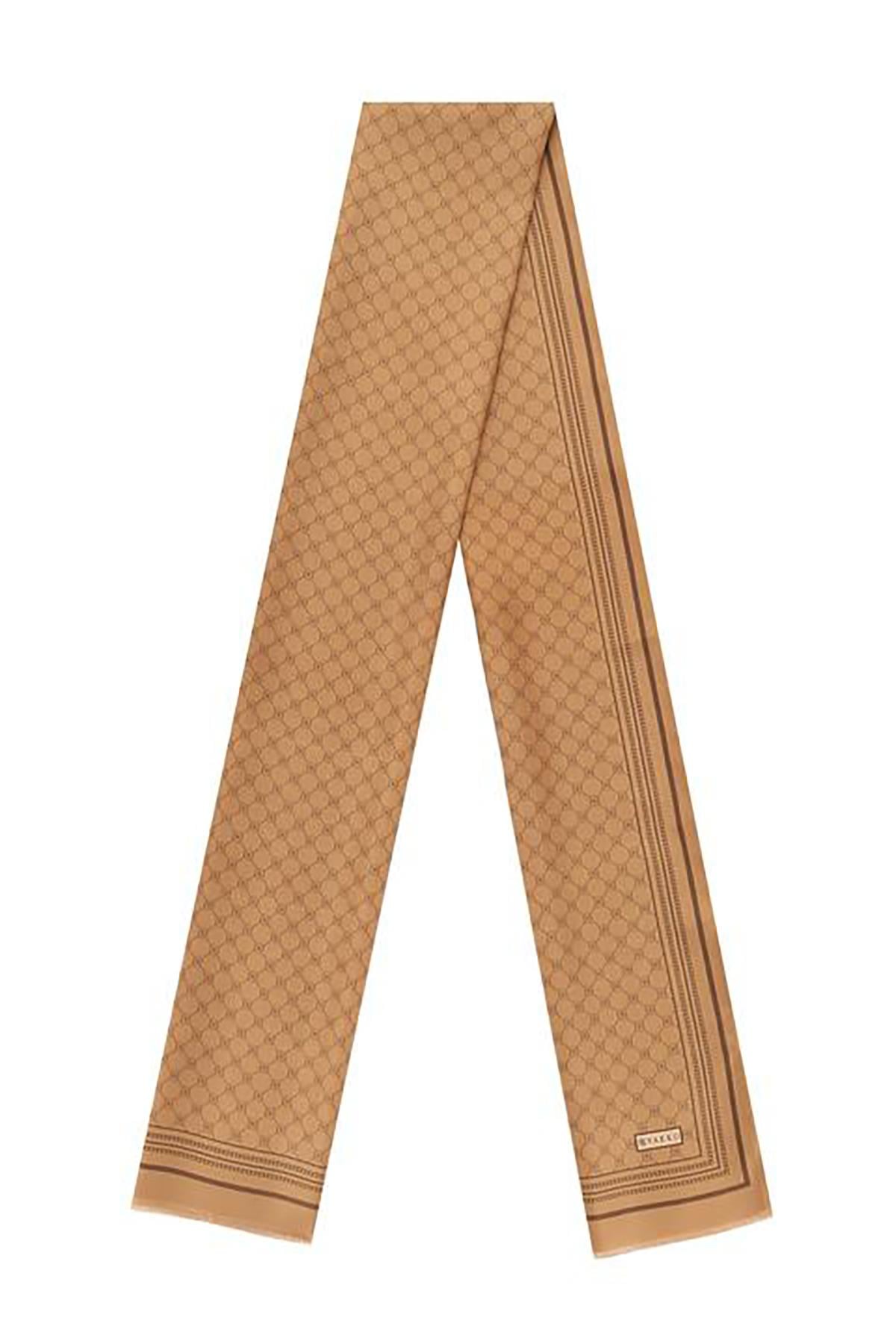Vakko Monogram Tivil İpek Şal 300088-Taba