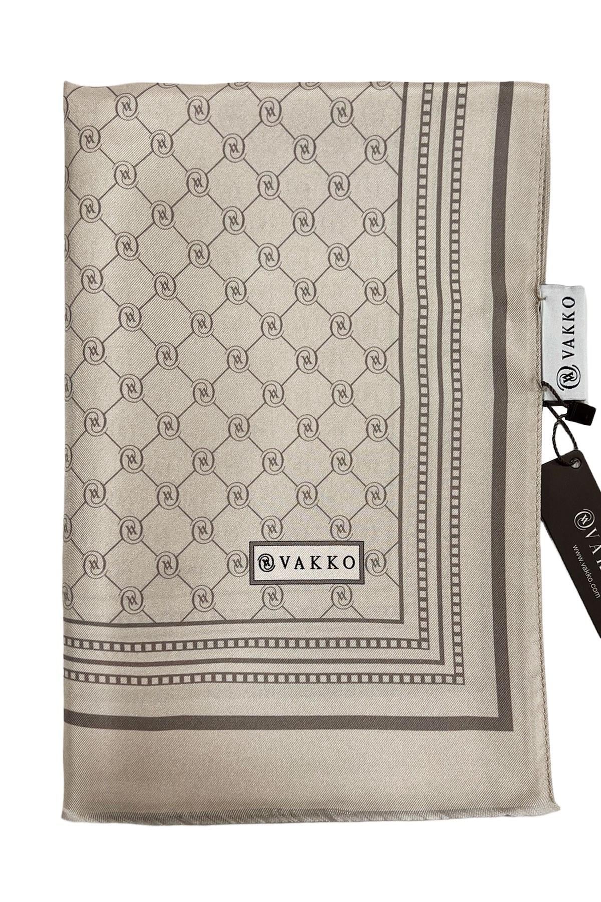 Vakko Monogram Tivil İpek Şal 300088-Vizon