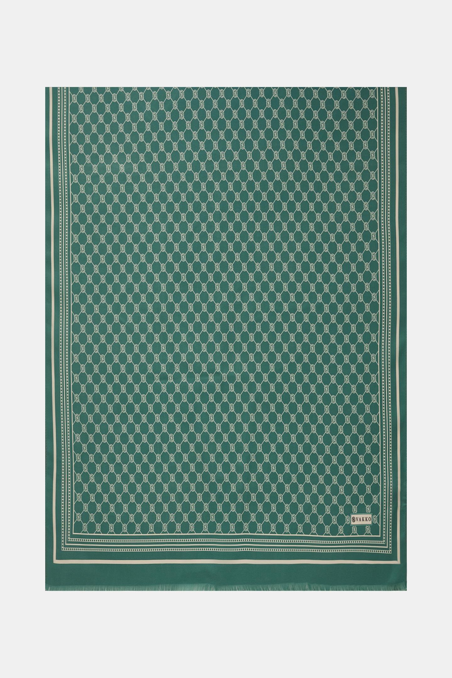 Vakko Monogram Tivil İpek Şal 300088-Yeşil Bej