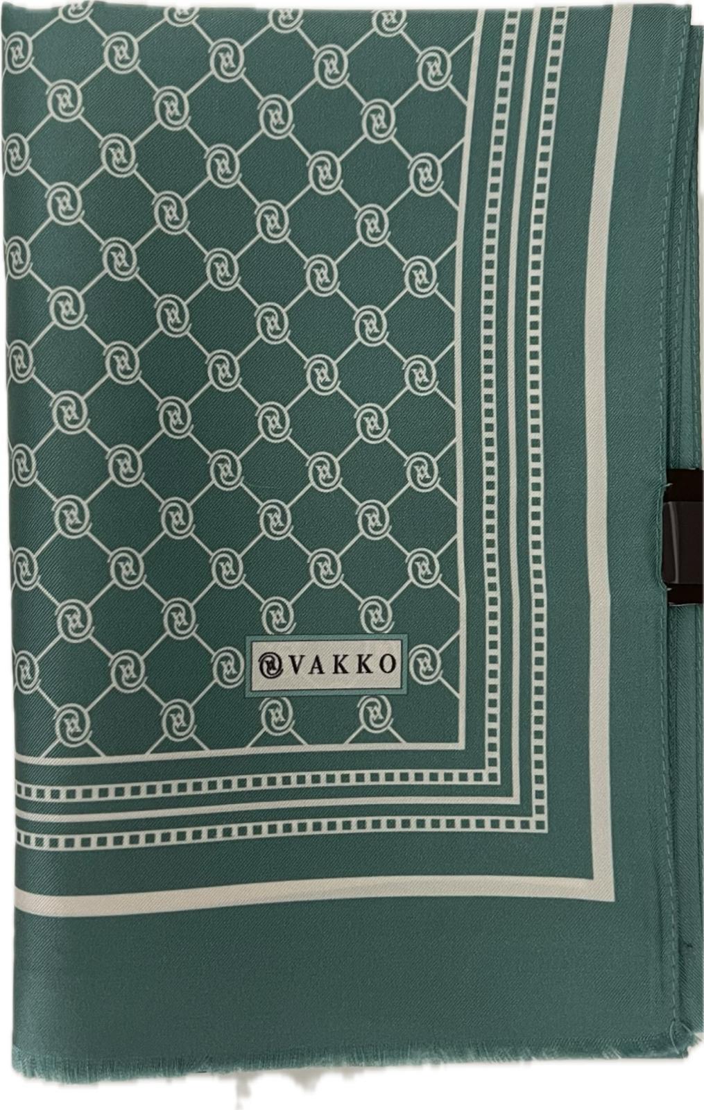 Vakko Monogram Tivil İpek Şal 300088-Yeşil Bej