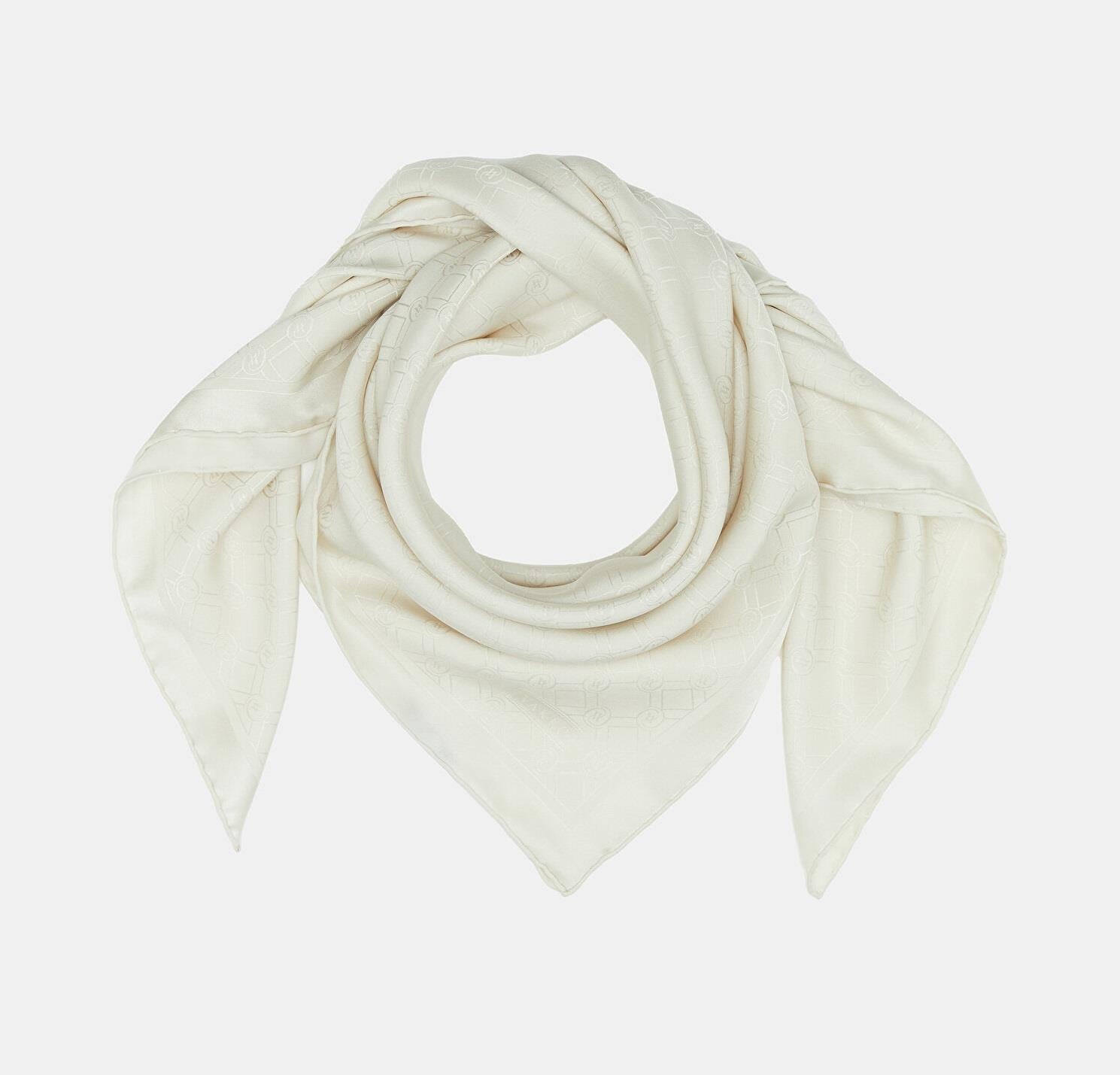 Vakko Özel Seri Monogram Jakarlı Eşarp 40843-Ekru