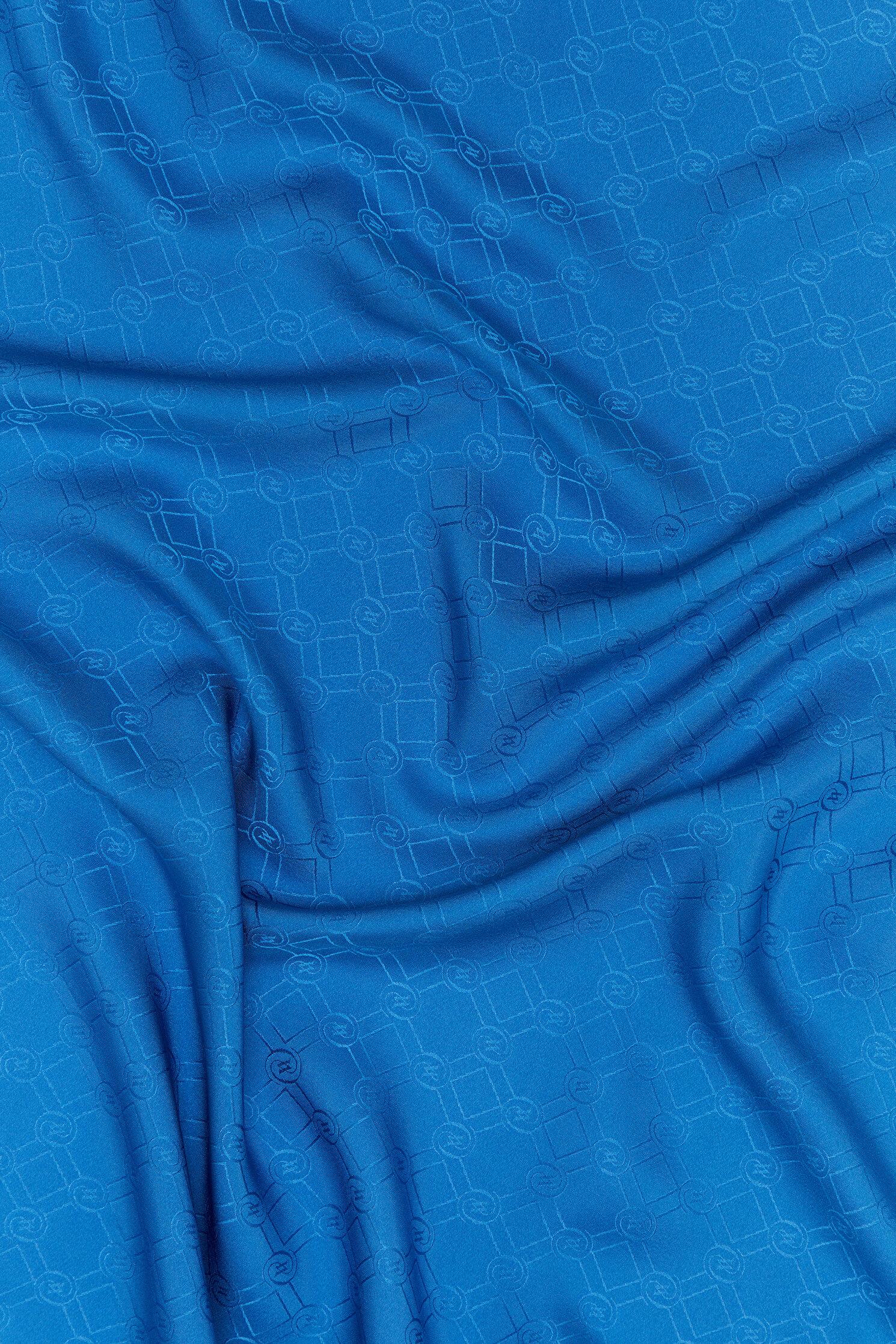 Vakko Özel Seri Monogram Jakarlı Eşarp 40843-Mavi