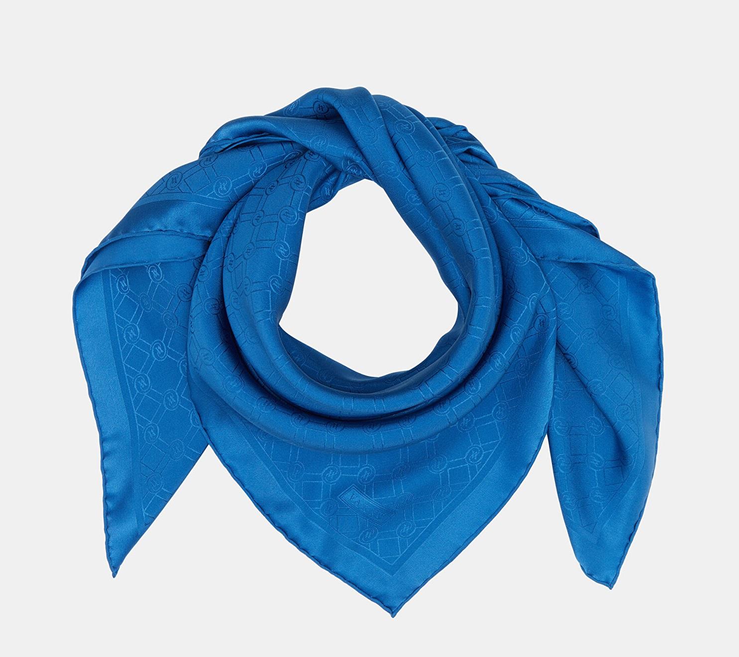 Vakko Özel Seri Monogram Jakarlı Eşarp 40843-Mavi