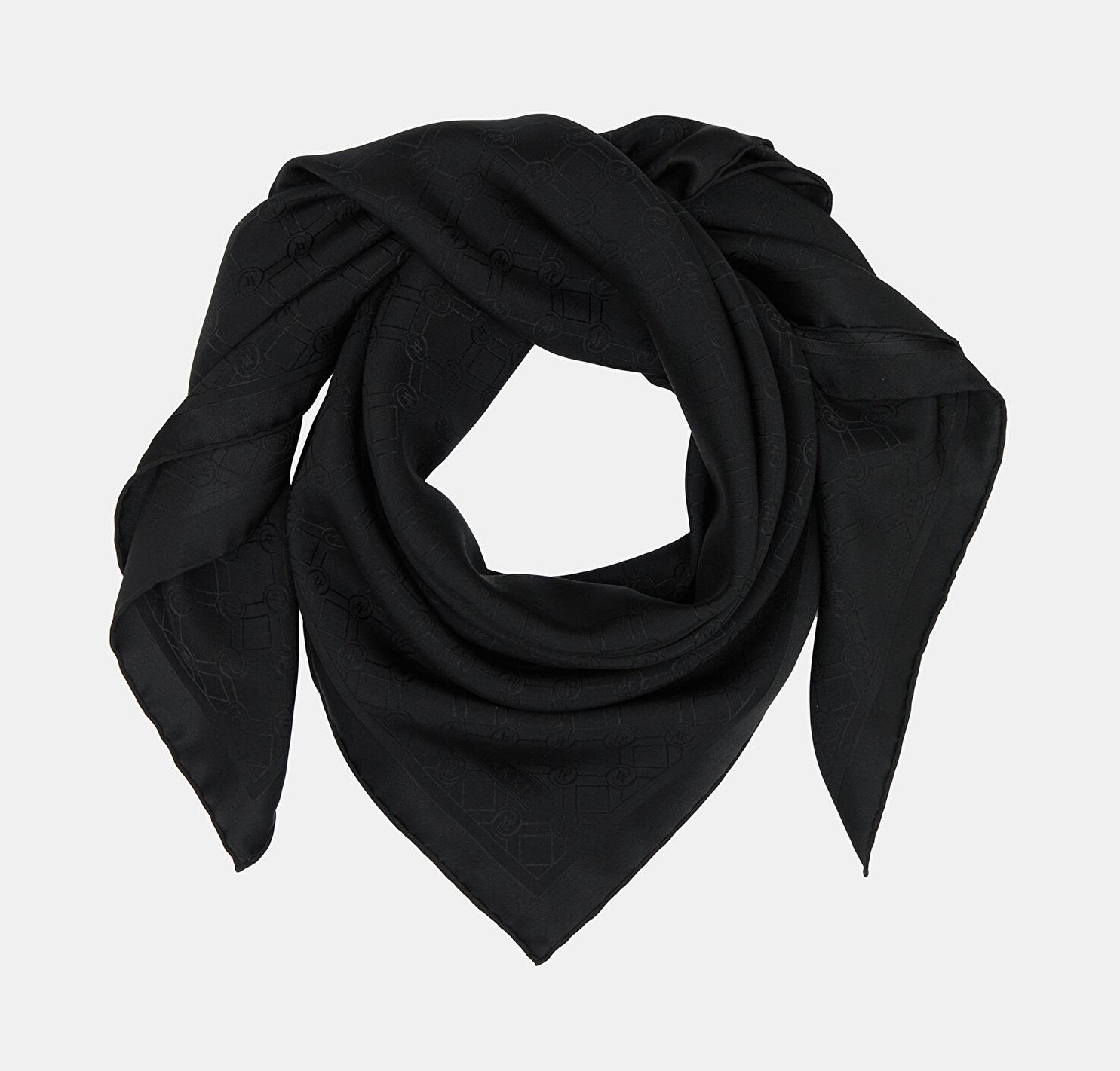 Vakko Özel Seri Monogram Jakarlı Eşarp 40843-Siyah