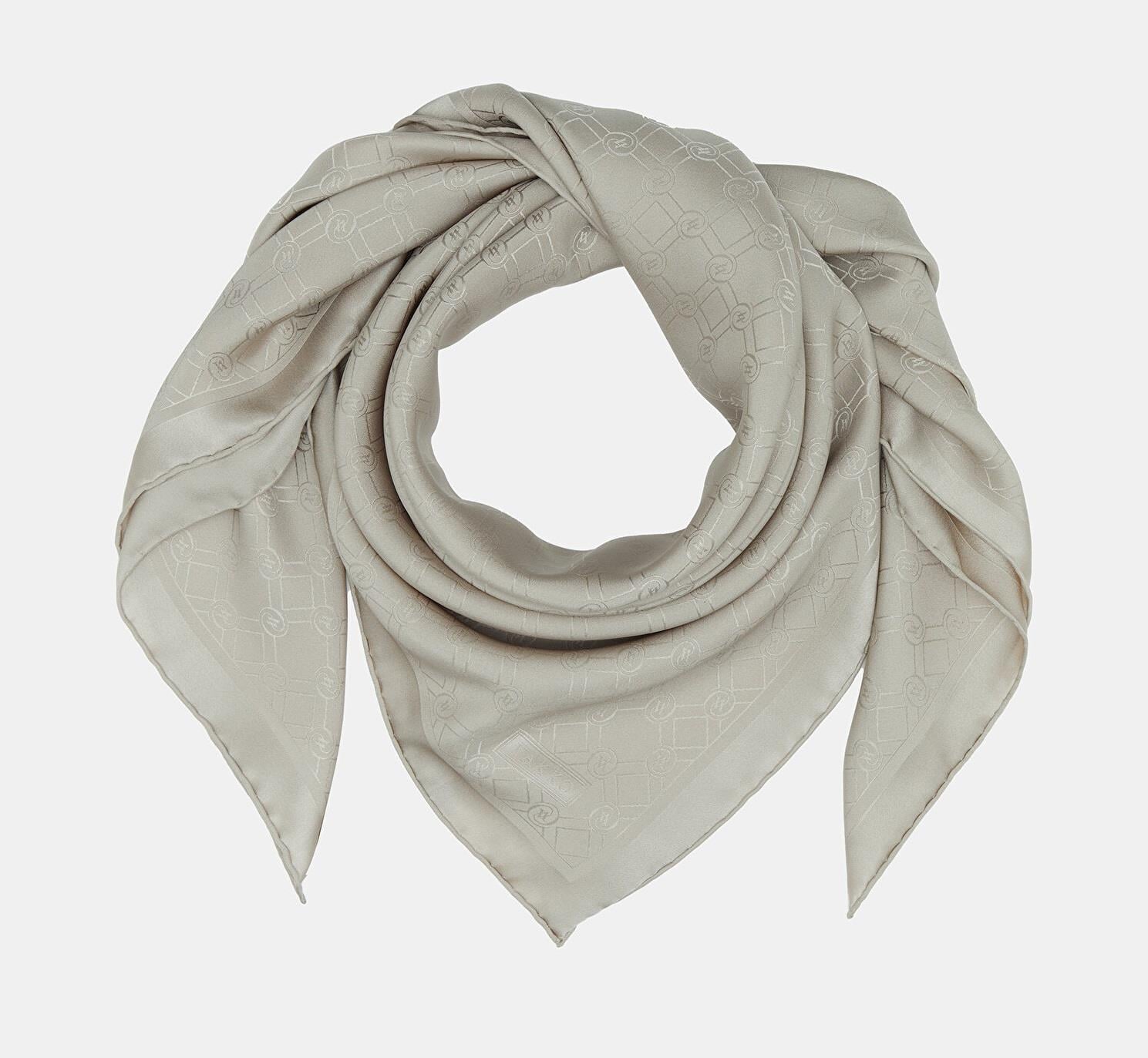 Vakko Özel Seri Monogram Jakarlı Eşarp 40843-Vizon