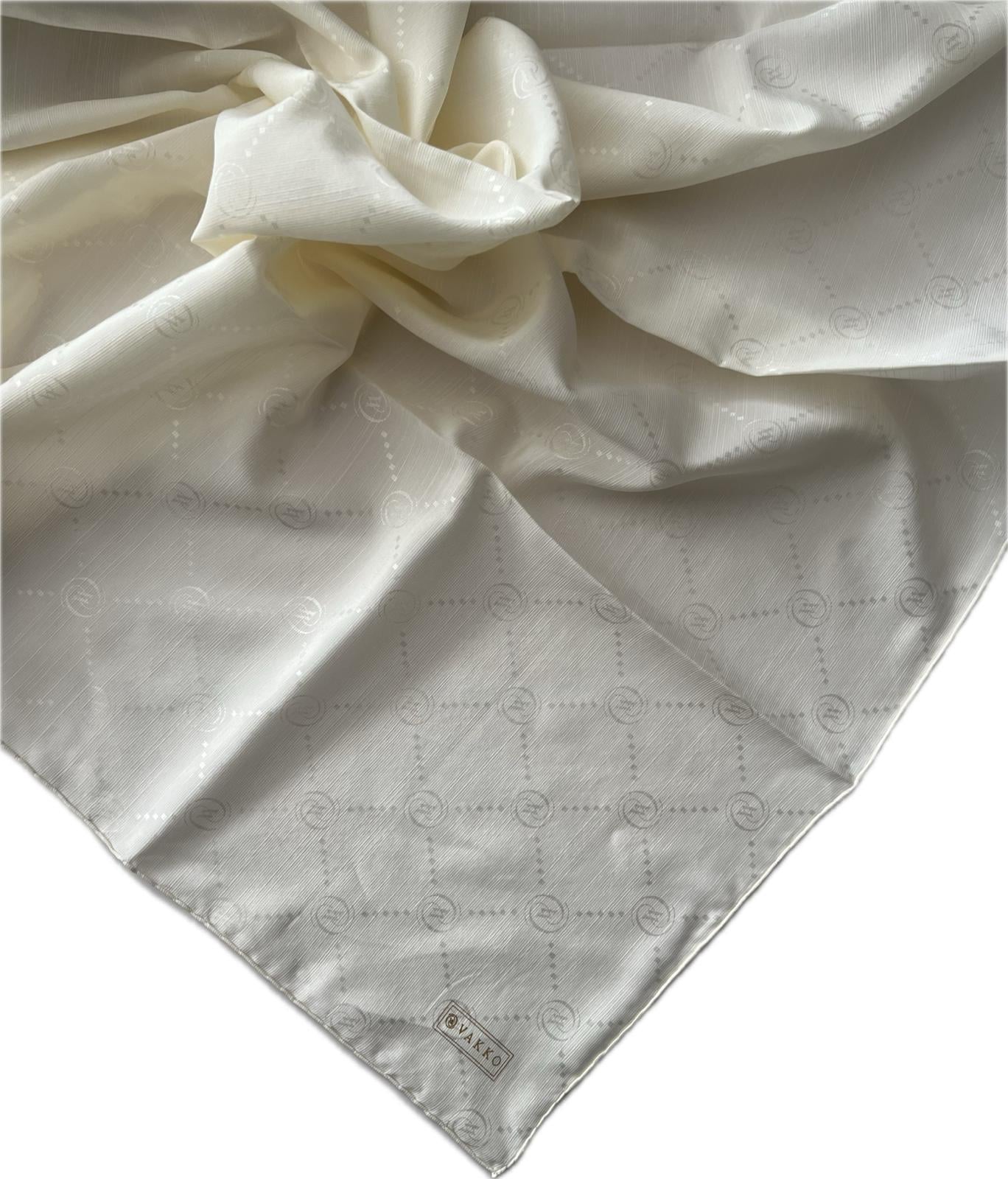 Vakko Pamuk İpek Monogram Eşarp 3001126-Kırık Beyaz