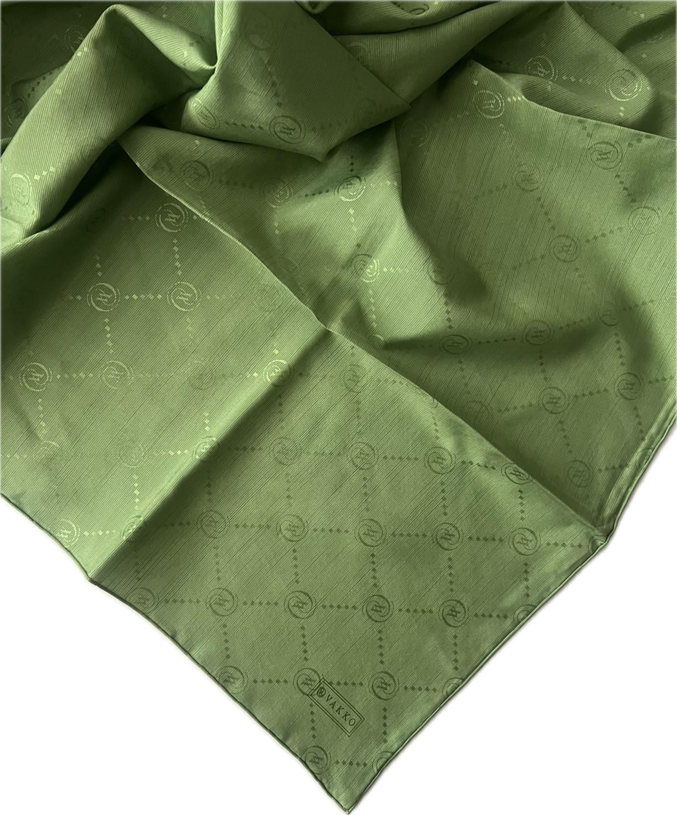 Vakko Pamuk İpek Monogram Eşarp 3001126-Koyu Yeşil