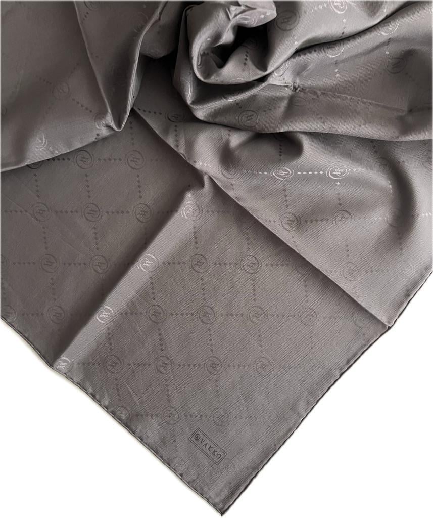 Vakko Pamuk İpek Monogram Eşarp 3001126-Koyu Gri