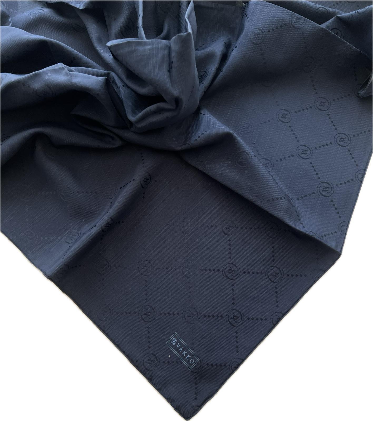Vakko Pamuk İpek Monogram Eşarp 3001126-Koyu Lacivert