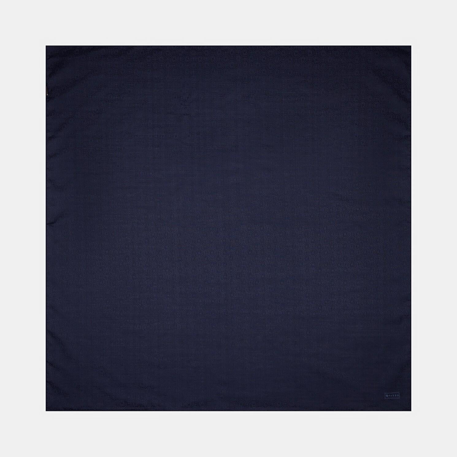 Vakko Pamuk İpek Monogram Eşarp 41301-Lacivert