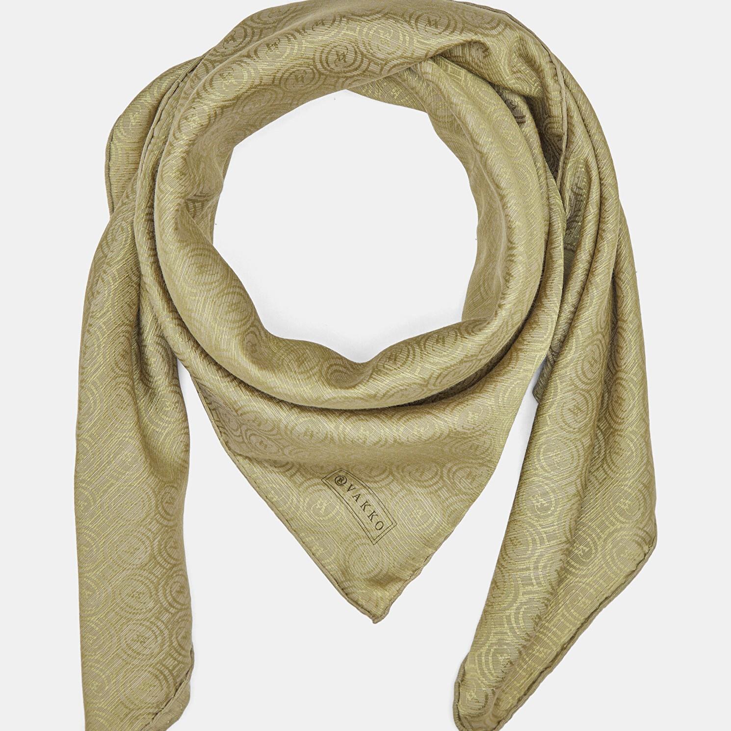 Vakko Pamuk İpek Monogram Eşarp 41301-Haki