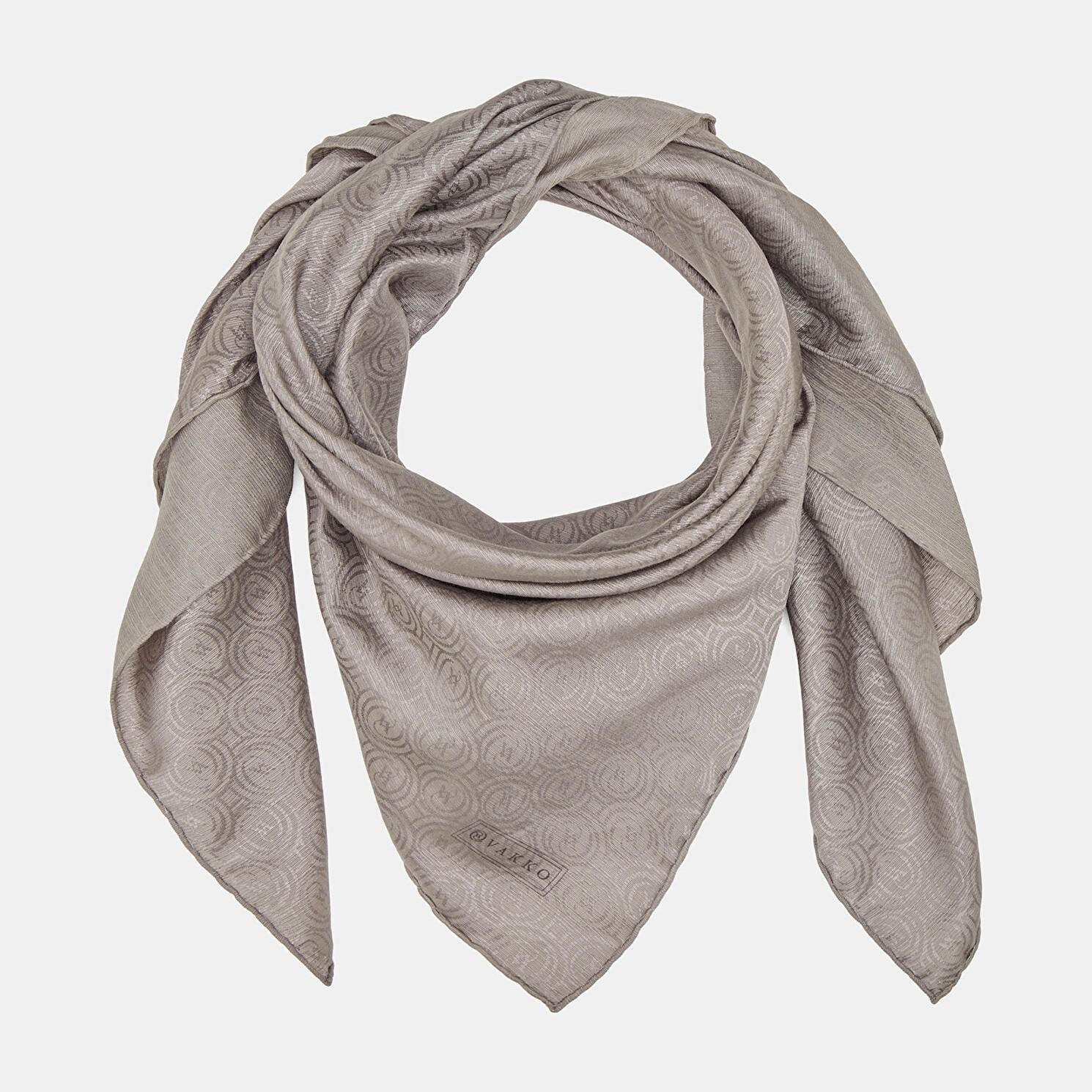 Vakko Pamuk İpek Monogram Eşarp 41301-Gri