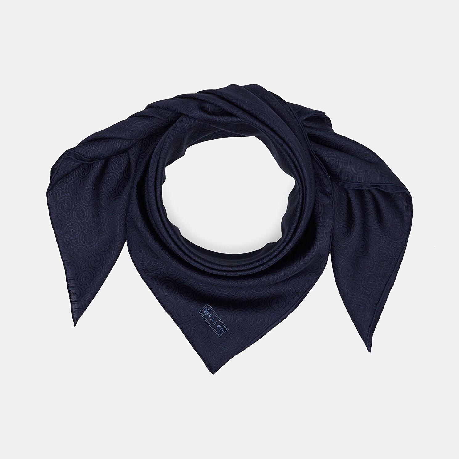 Vakko Pamuk İpek Monogram Eşarp 41301-Lacivert