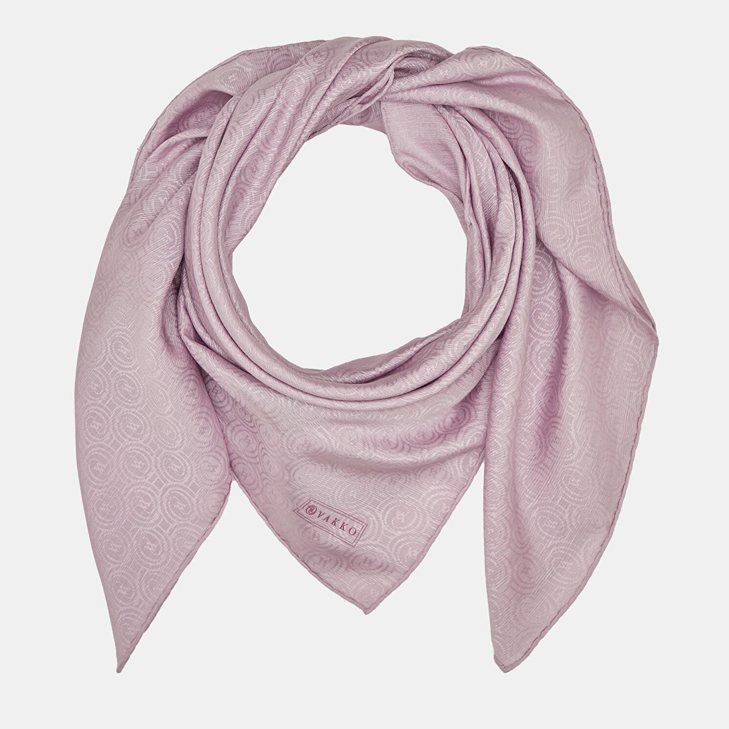Vakko Pamuk İpek Monogram Eşarp 41301-Açık Lila