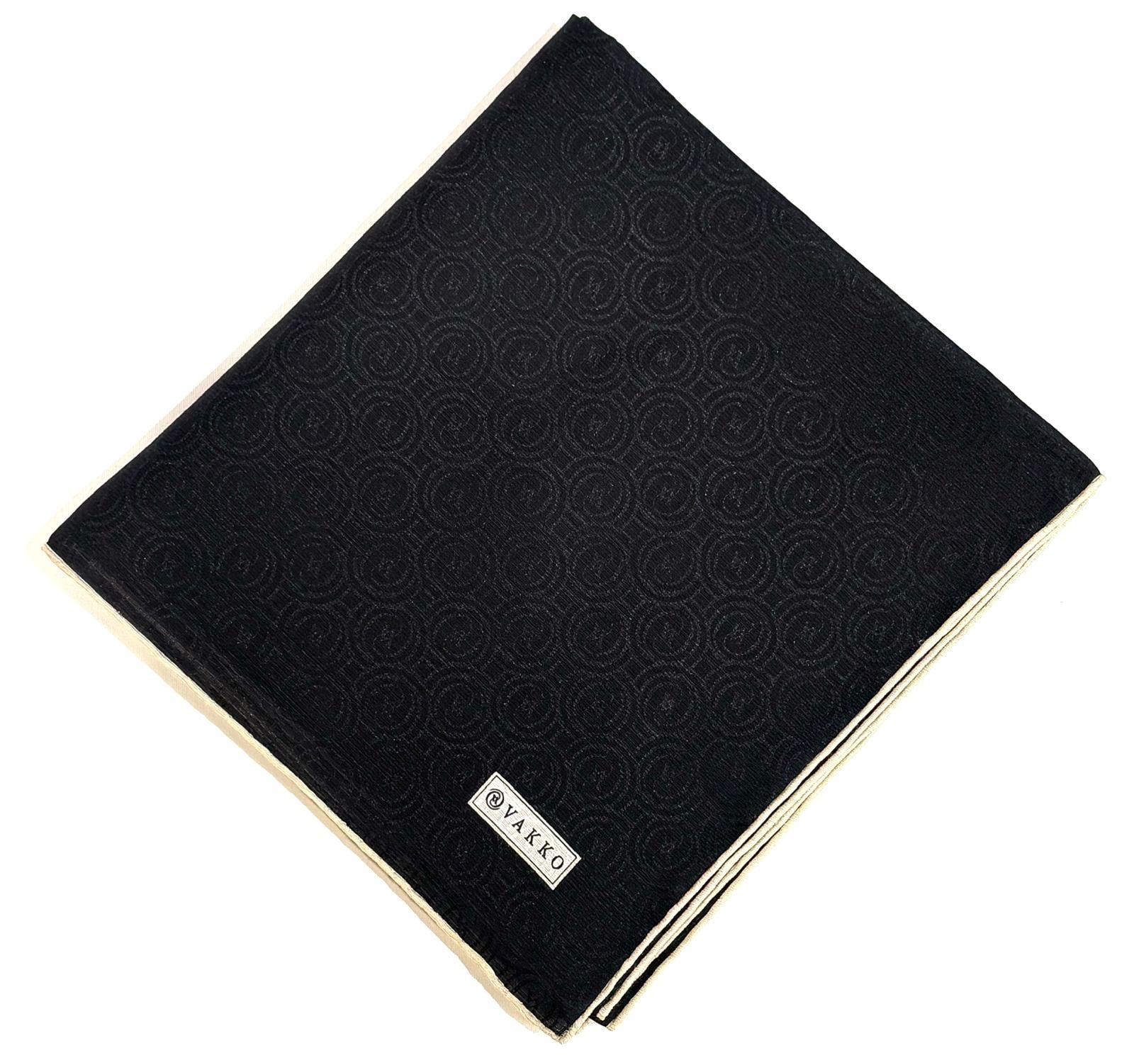 Vakko Pamuk İpek Monogram Eşarp 41727-Siyah Ekru