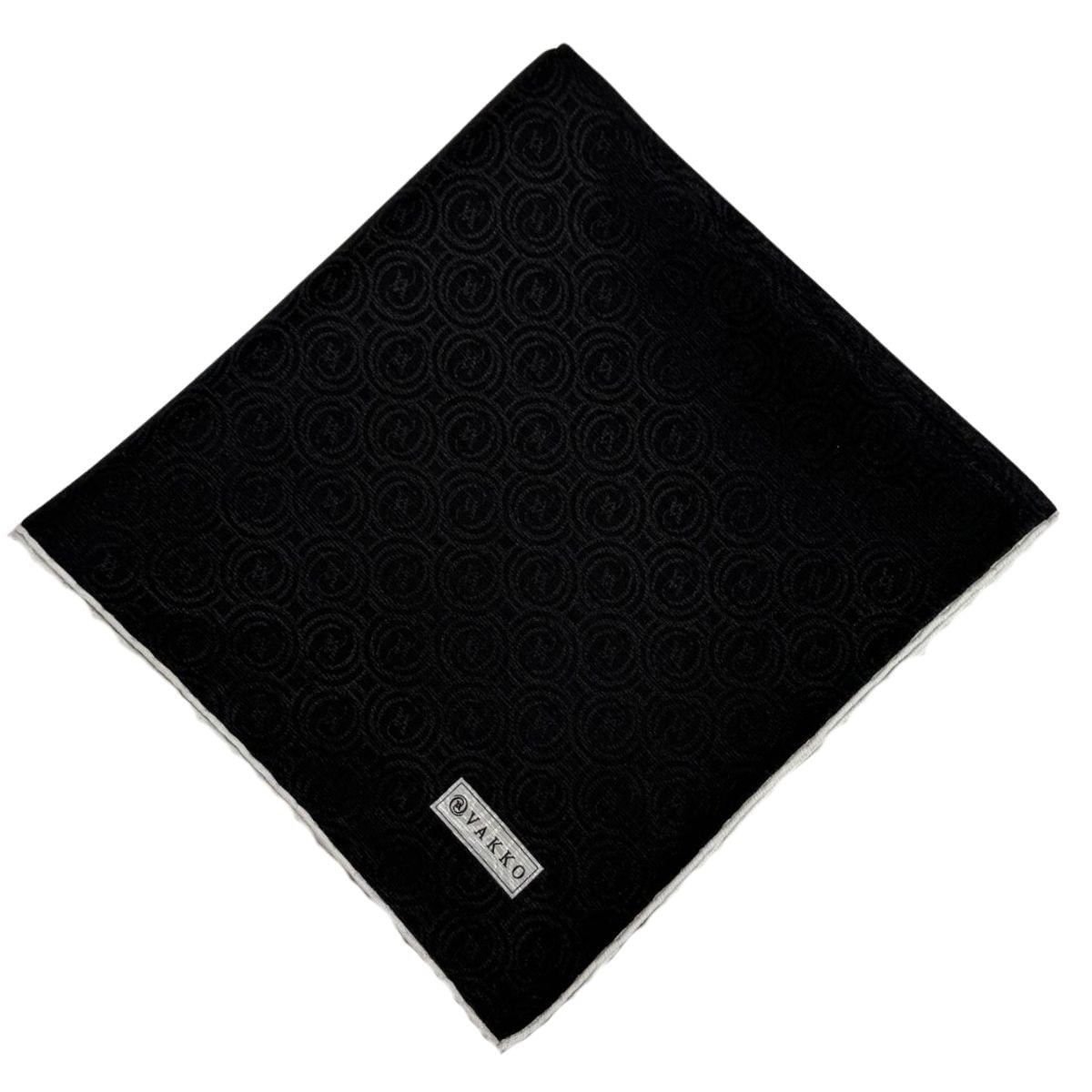 Vakko Pamuk İpek Monogram Eşarp 41727-Siyah Beyaz