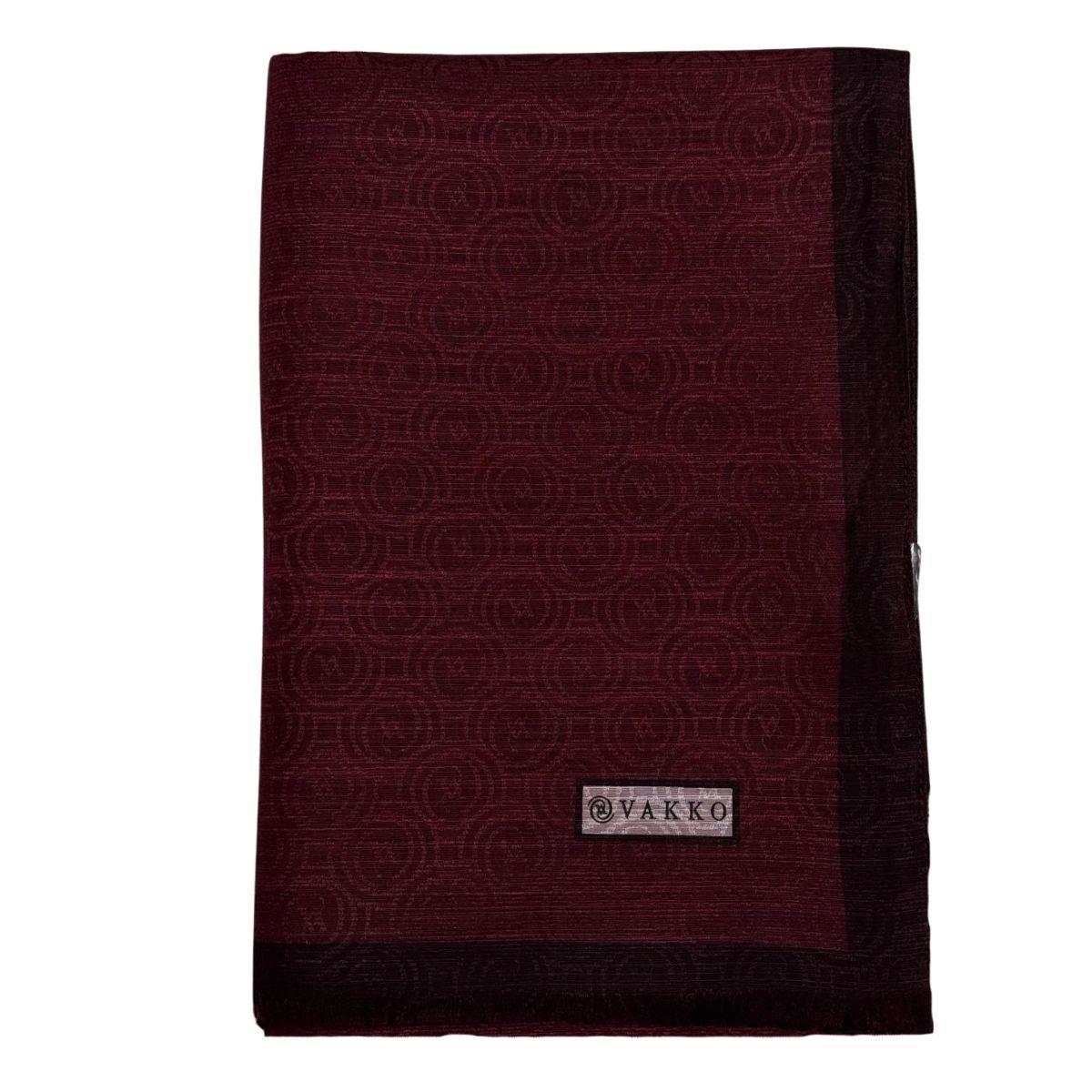 Vakko Pamuk İpek Monogram Şal 041728-bordo
