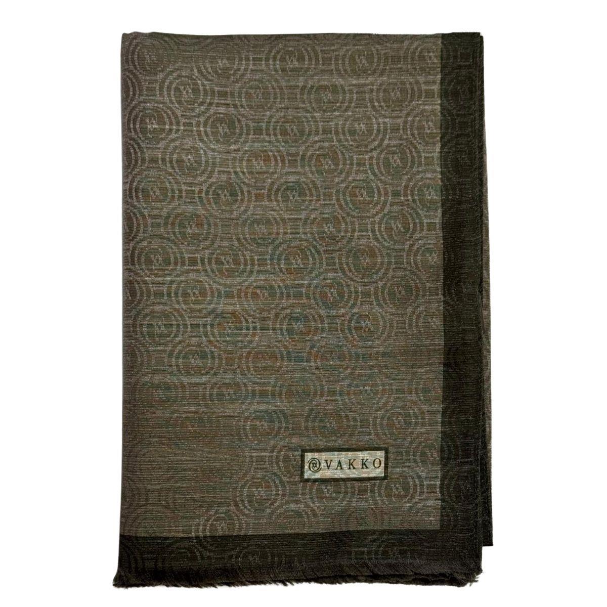 Vakko Pamuk İpek Monogram Şal 041728-Koyu Haki