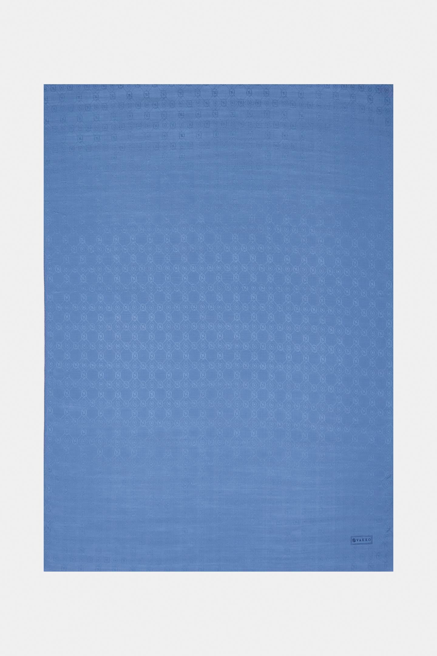 Vakko Pamuk İpek Monogram Şal 300116-Koyu Mavi