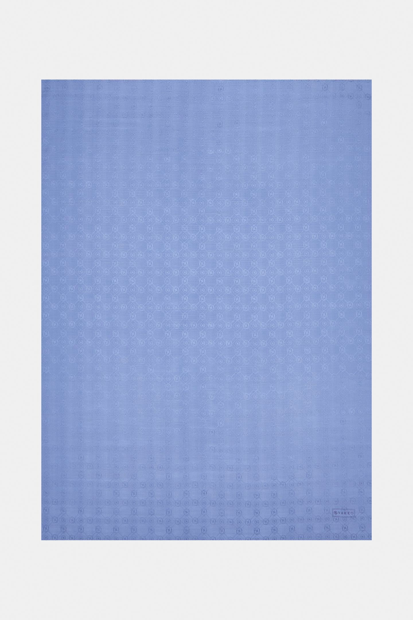 Vakko Pamuk İpek Monogram Şal 300116-Mavi