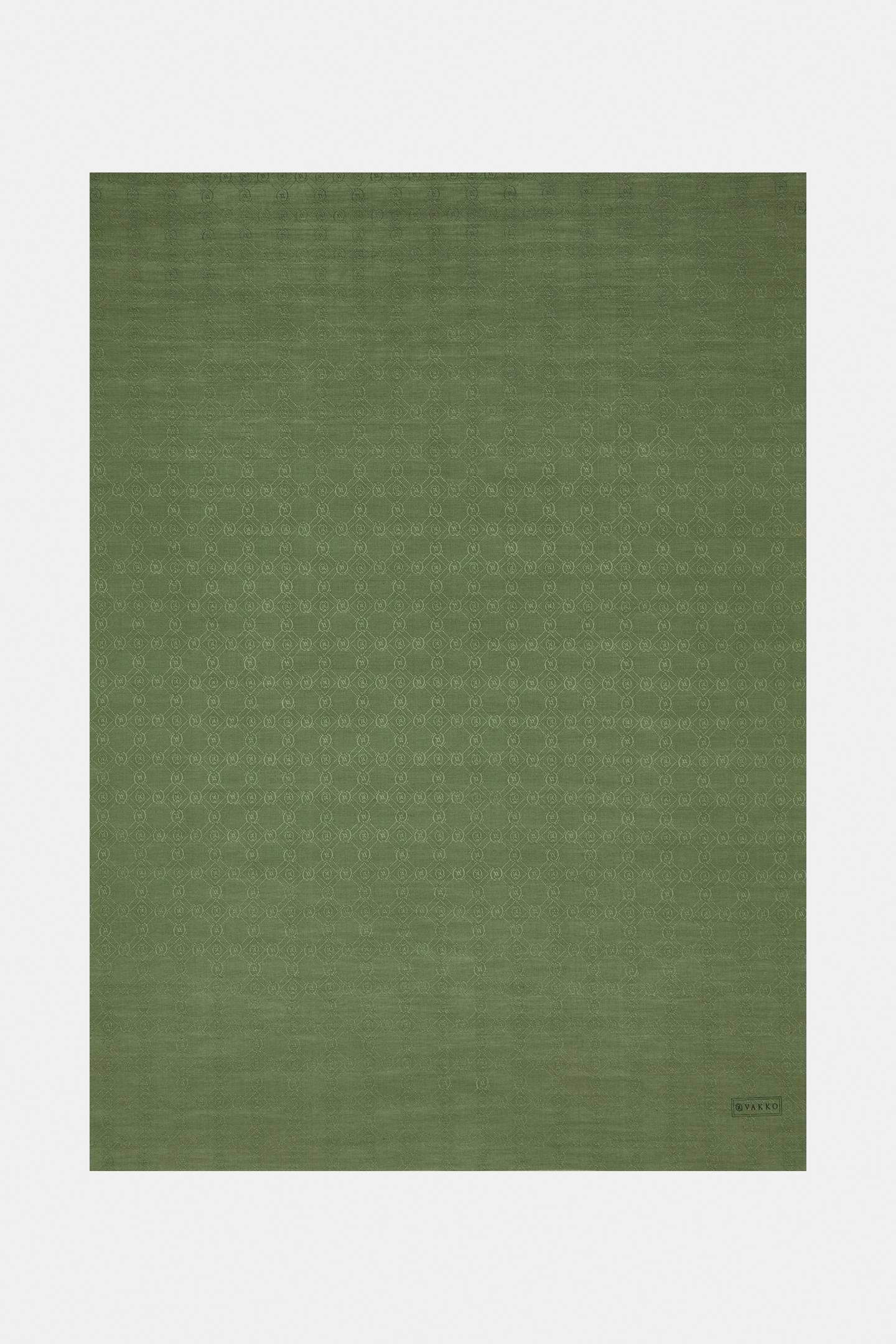 Vakko Pamuk İpek Monogram Şal 300116-Zümrüt Yeşili