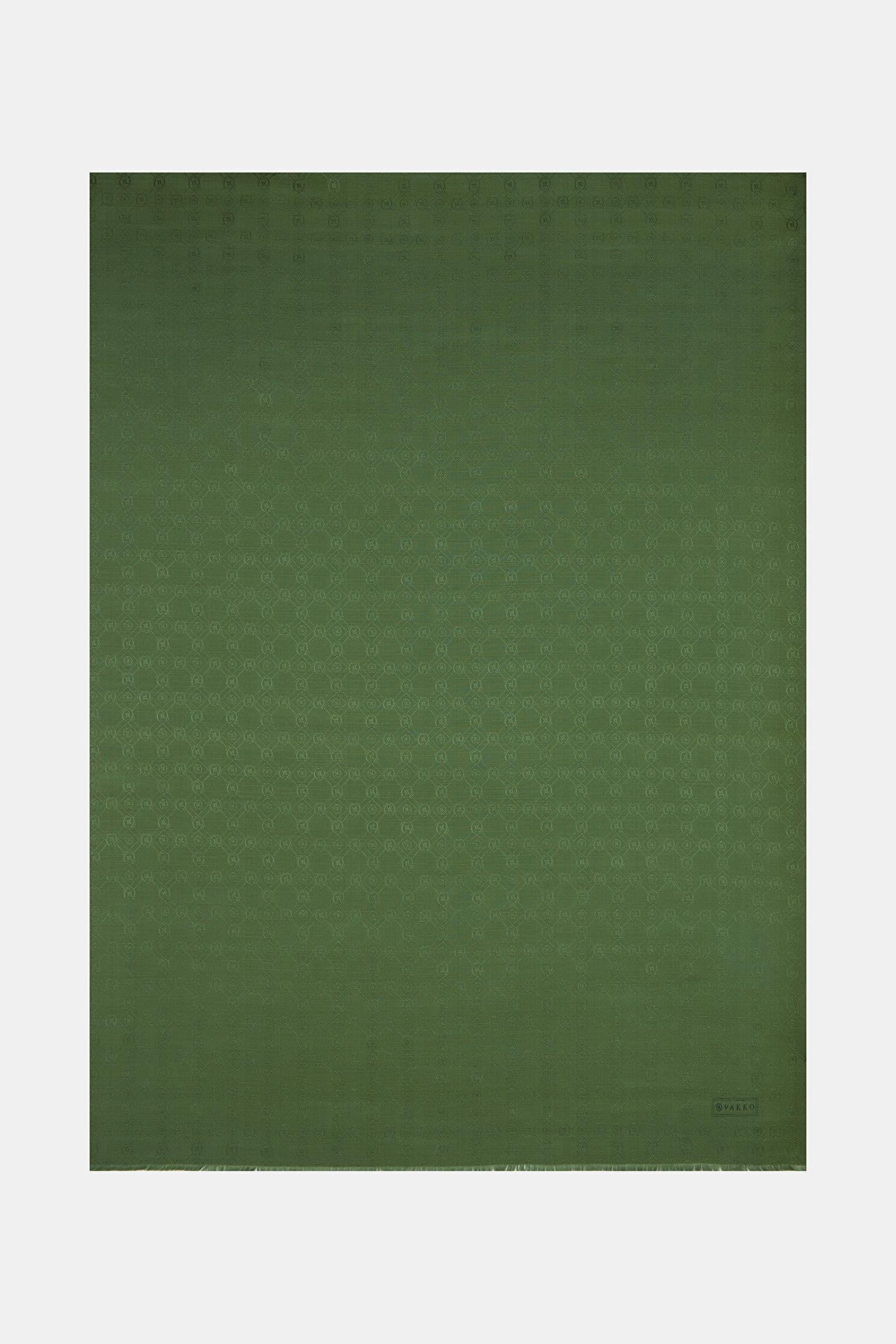 Vakko Pamuk İpek Monogram Şal 40752-Açık Yeşil